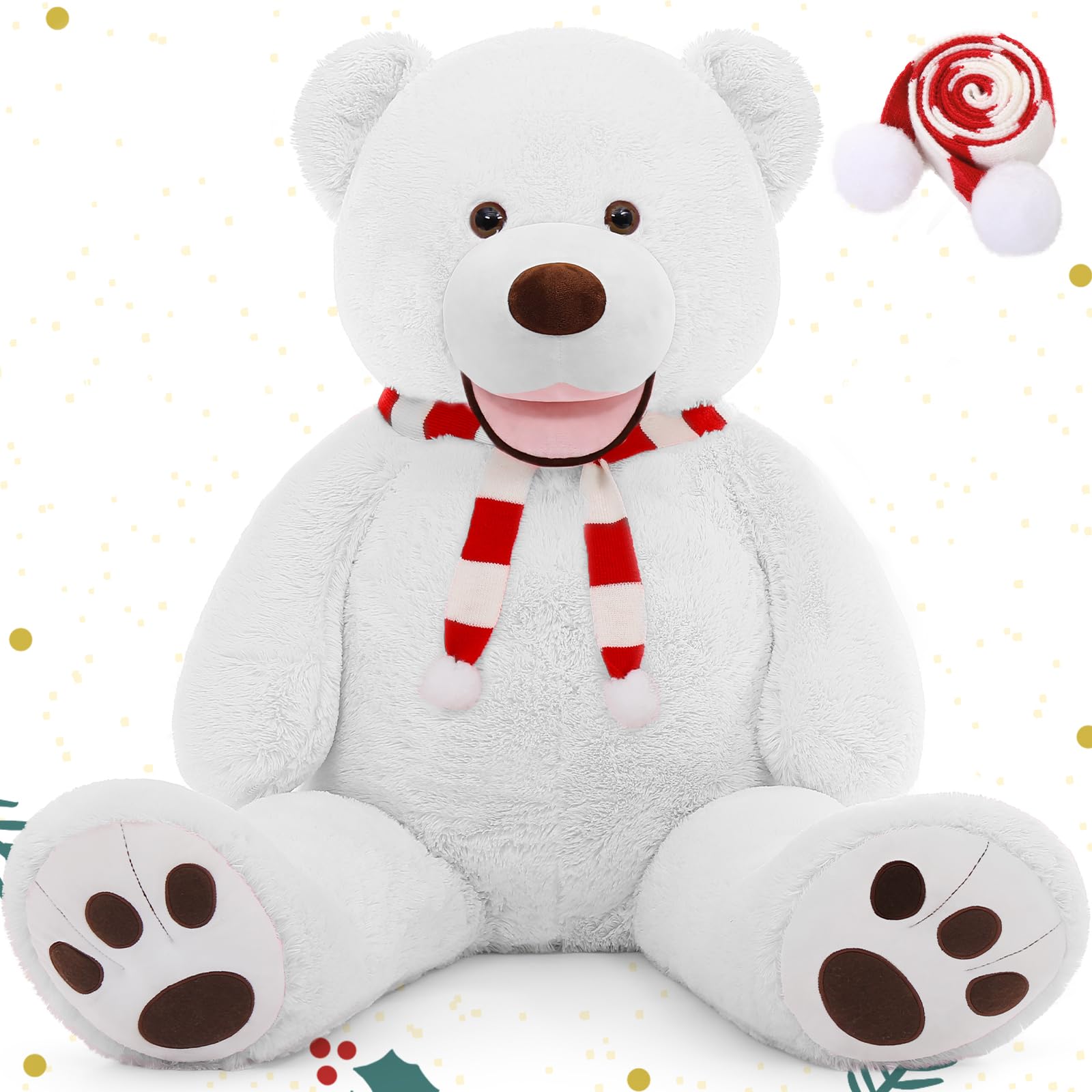 MorisMos White Giant Teddy Bears, 130 cm, XXXL Teddy Bear, Soft Fur Plush Toy, Cuddly Toy, Large Teddy Bear, Plush Bear, Cuddly Bear, 1.3 m