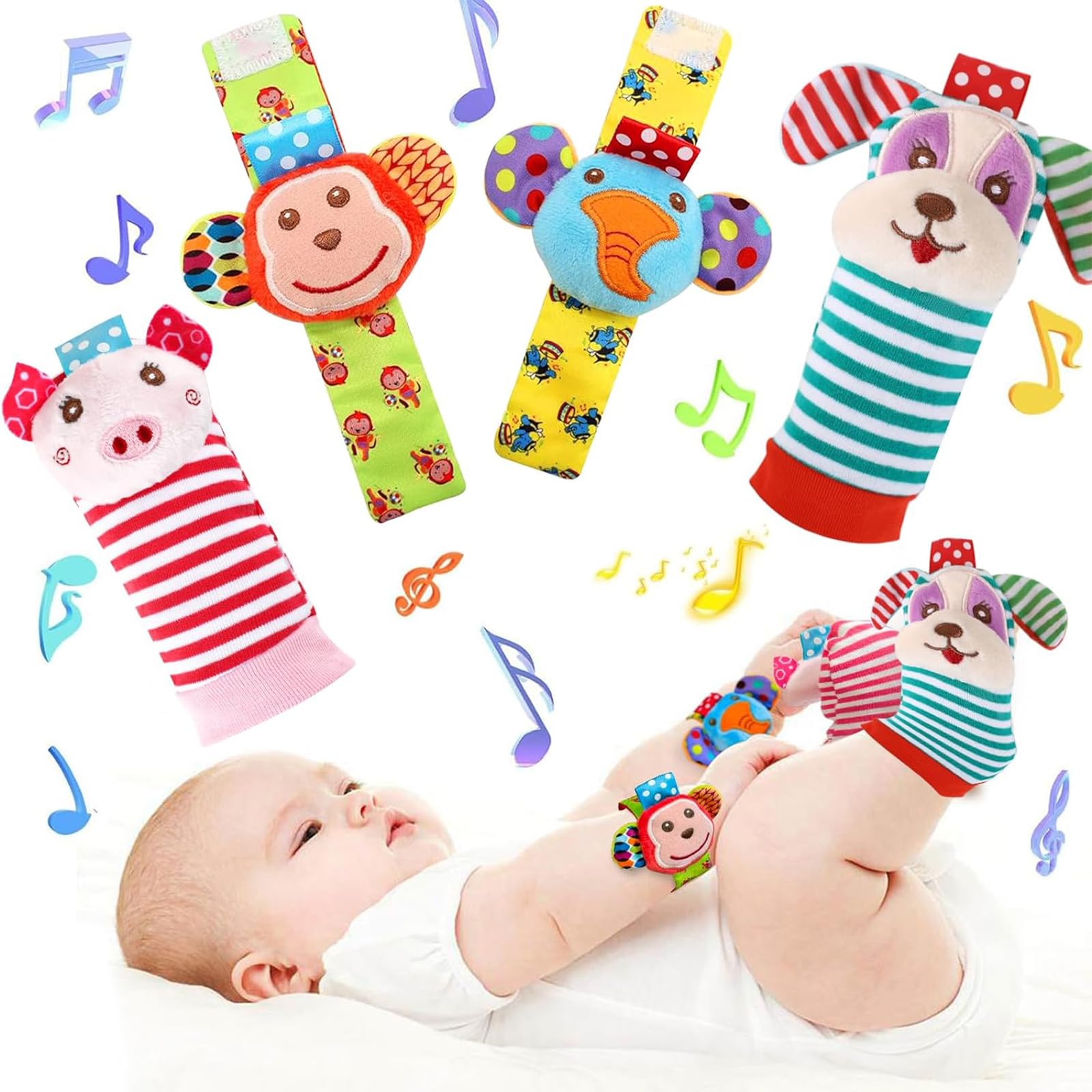 AZEN Baby Rattle Socks, Baby Toys 3-6 Months, Baby Wrist Rattles for Babies 0-6 Months, Newborn Infant Toys 0-6 Months, 3 Month Baby Toys, 6 Month Old Baby Must Have