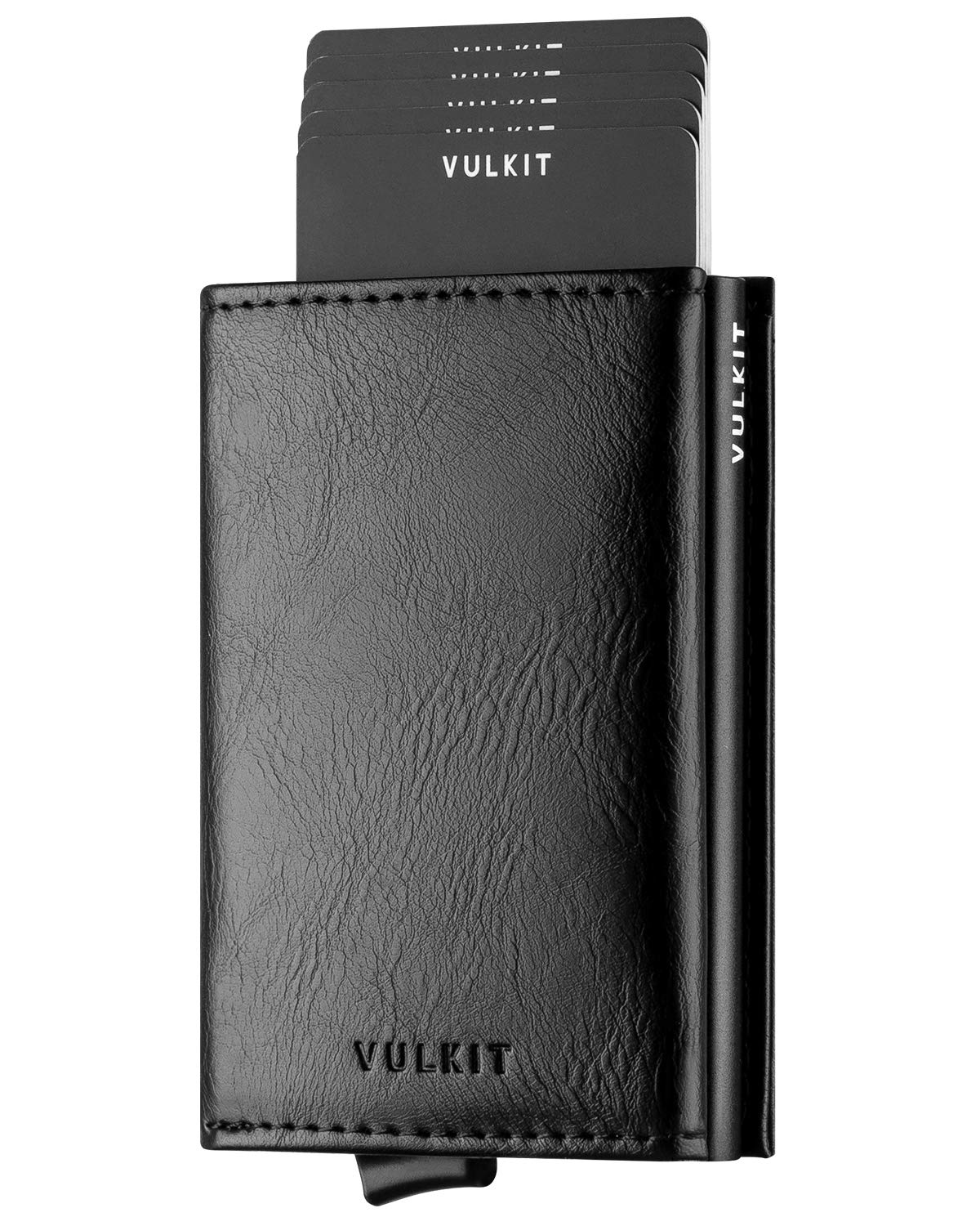 VULKIT Credit Card Holder RFID Blocking Mens Leather Bifold Card Wallet Automatic Pop Up for 9 Cards with ID Window & Coin Pocket