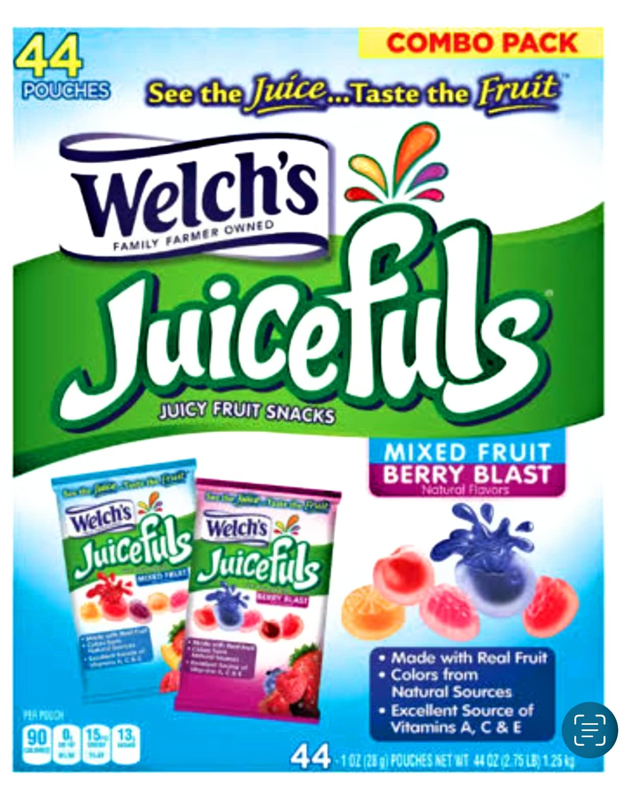 Welch'sJuicefuls Juicy Fruit Snacks, Mixed Fruits, Berry Blast, 44ct