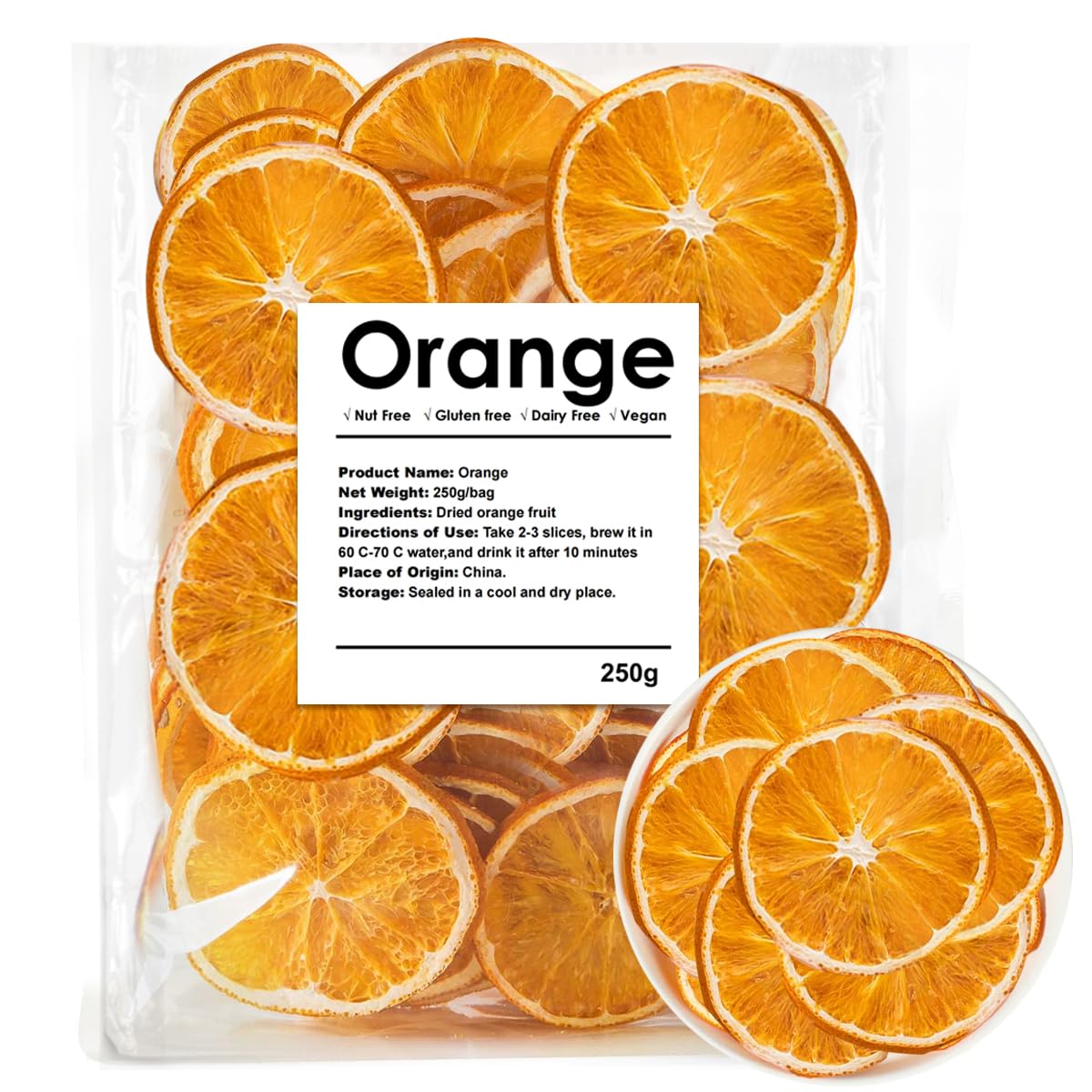 Dehydrated Dried Oranges For Cocktails, Dried Orange Slices 8.8oz/250g, No Sugar Added Fruit Tea (8.8 oz-orange) (8.81 OZ)