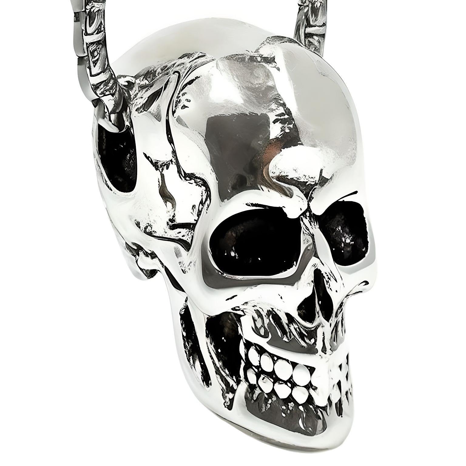 THE MEN THING SKULL HARD - Alloy Silver Skull Pendant with Pure Stainless Steel 24inch Round Box Chain, European trending Style Men & Boy