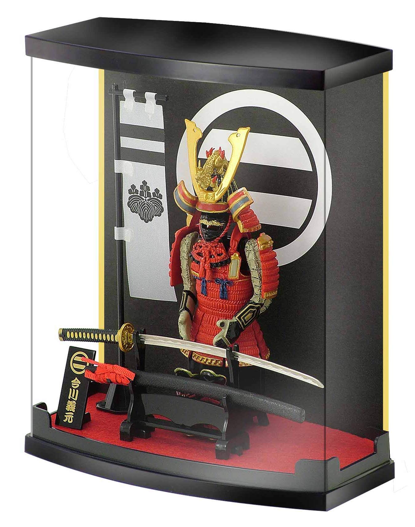 Samurai Figure, Red Armor Scale 1/10, #A7 Imagawa Yoshimoto Ornament, with Samurai Katana and Display Cover, Great Gift for Men