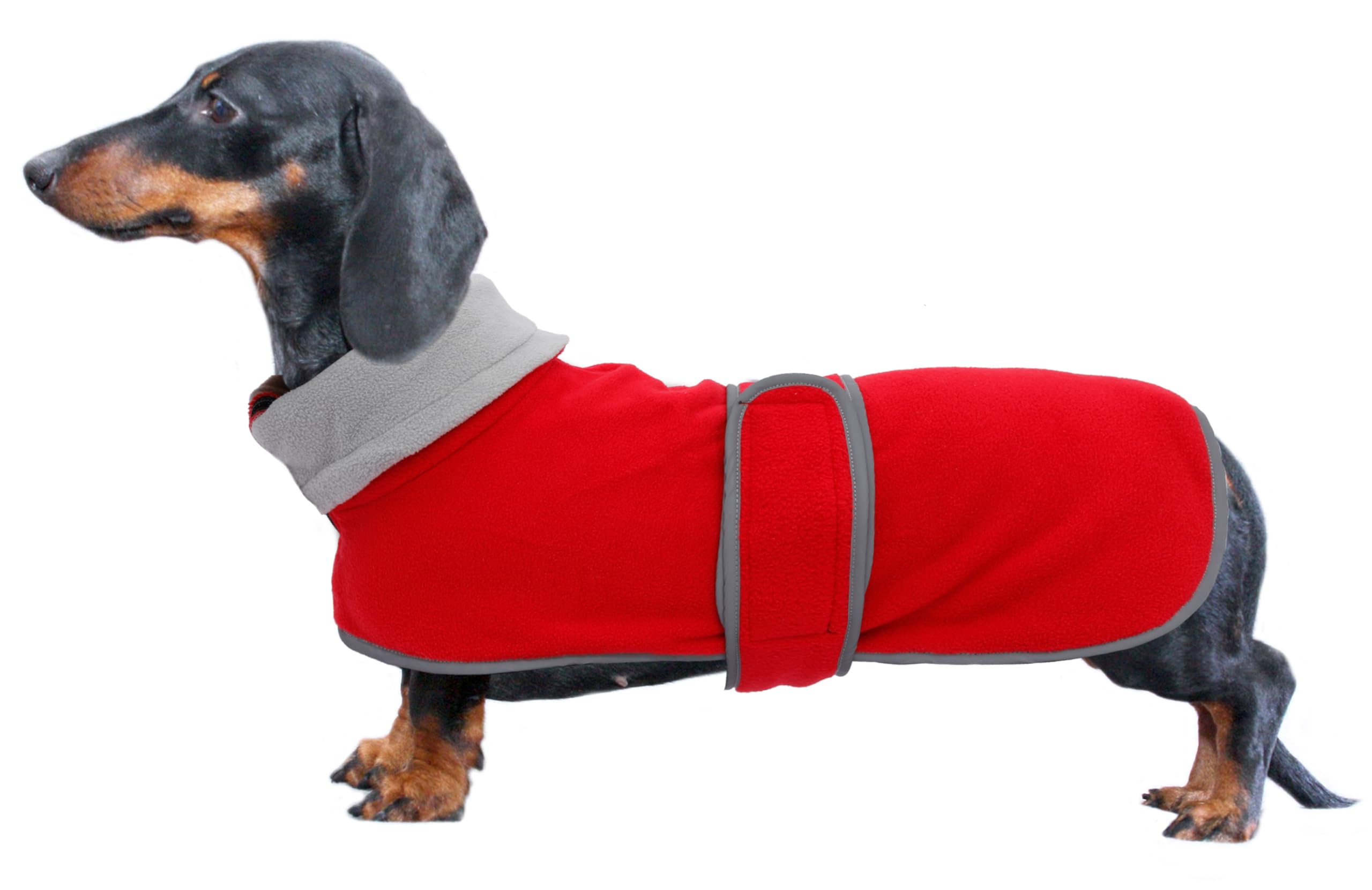 GeyeceteDog Jacket, Dog Coat Perfect for Dachshunds, Dog Winter Coat with Padded Fleece Lining and high Collar, Dog Snowsuit with Adjustable Bands S Red CW-191031-C655-Red-S