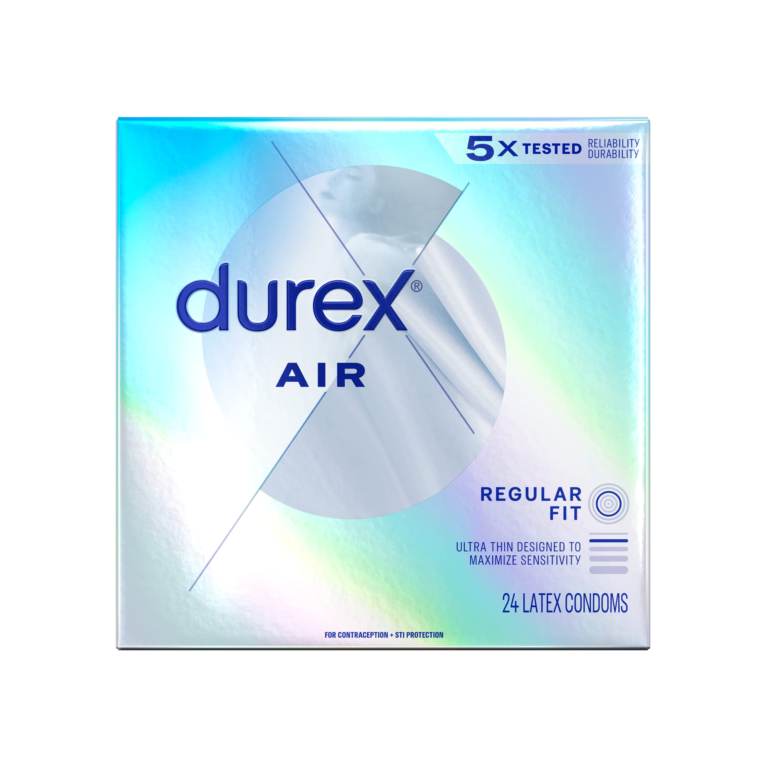 Durex Air Condoms, Extra Thin, Transparent Natural Rubber Latex Condoms for Men, Regular Fit, FSA & HSA Eligible, 24 Count