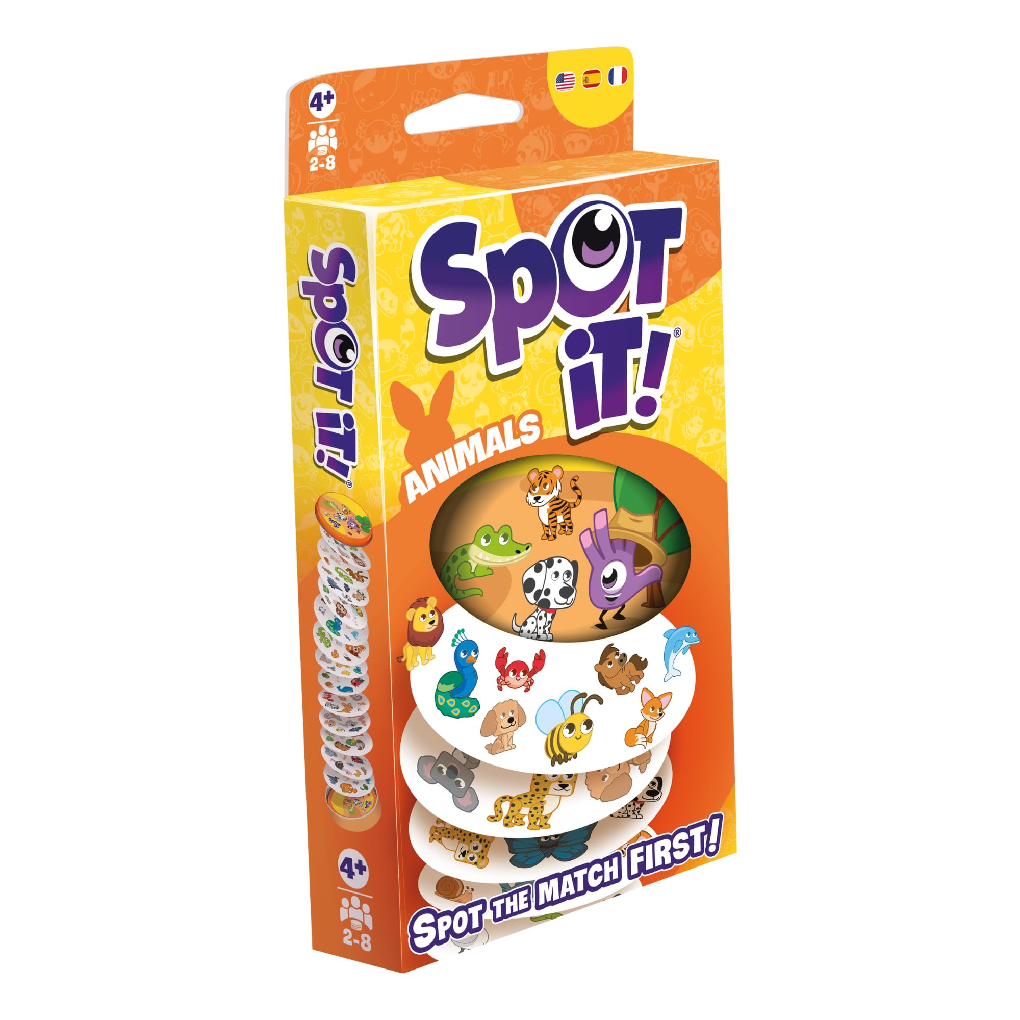 Zygomatic Spot It! Animals (2024 Refresh) - Eco-Blister Edition, 5-in-1 Visual Perception Game for Quick Reflexes and Family Fun, Ages 4+, 2-8 Players, 15 Minute Playtime, Made