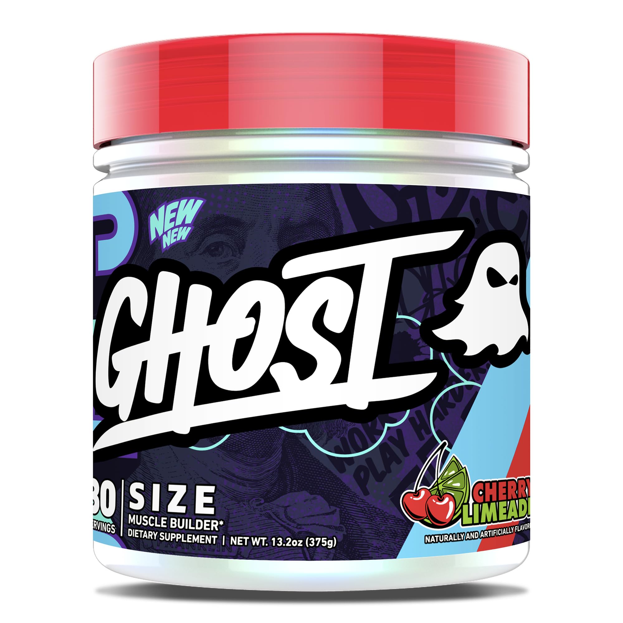 GHOST Size V3 Muscle Builder Dietary Supplement - Cherry Limeade, 30 Servings – Support Muscle Growth & Strength Building for Men & Women - Creatine & Betaine - Free of Sugar & Gluten