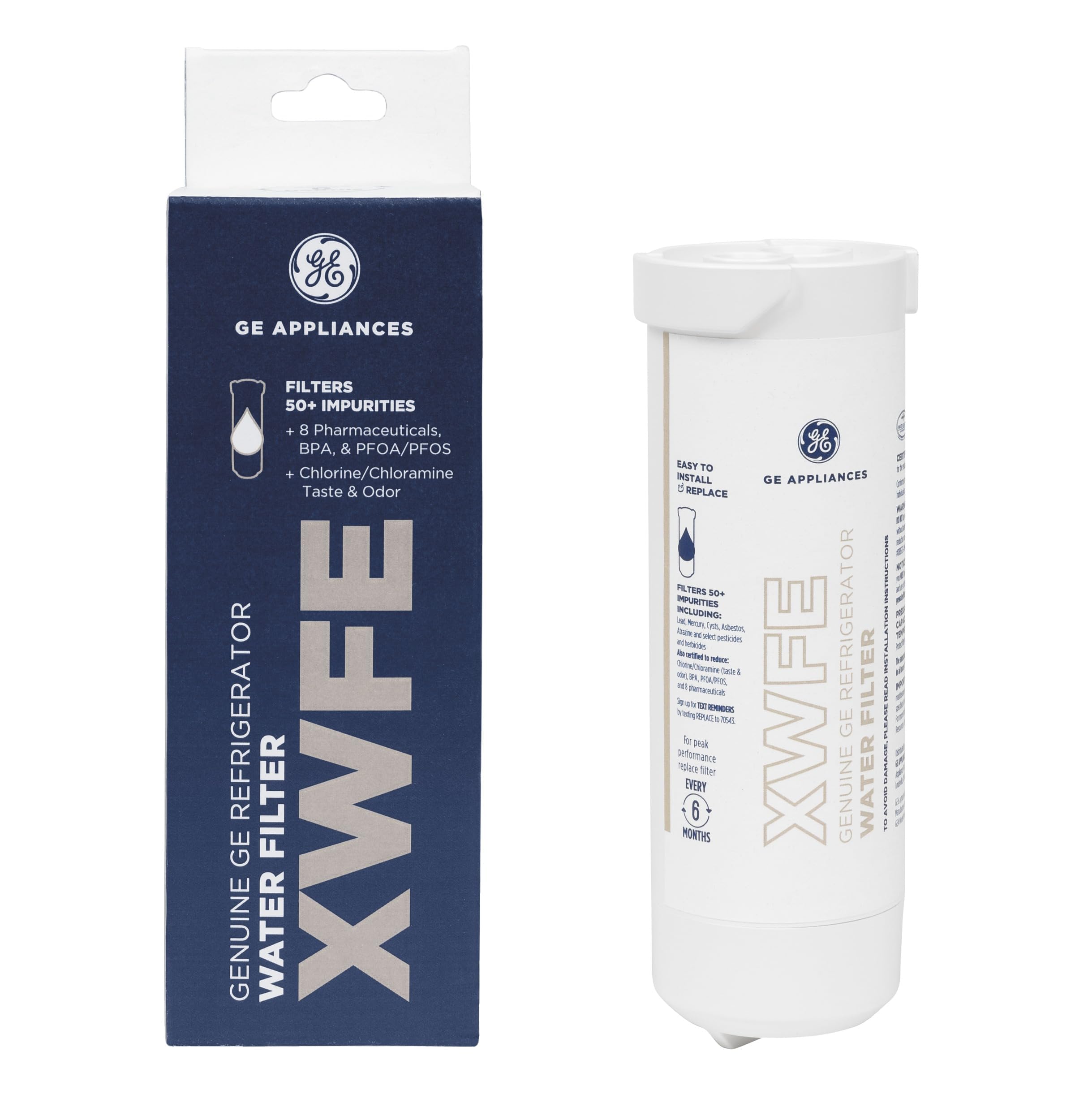 GEXWFE Refrigerator Water Filter, Genuine Replacement Filter, Certified to Reduce Lead, Sulfur, and 50+ Other Impurities, Replace Every 6 Months for Best Results, Pack of 1