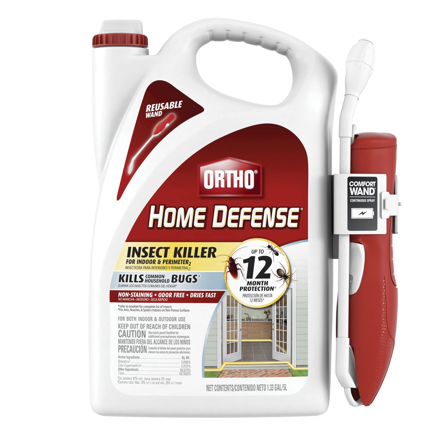 Ortho Home Defense Insect Killer for Indoor and Perimeter2 with Comfort Wand, Controls Ants, Roaches, Spiders and More, 1.33 gal