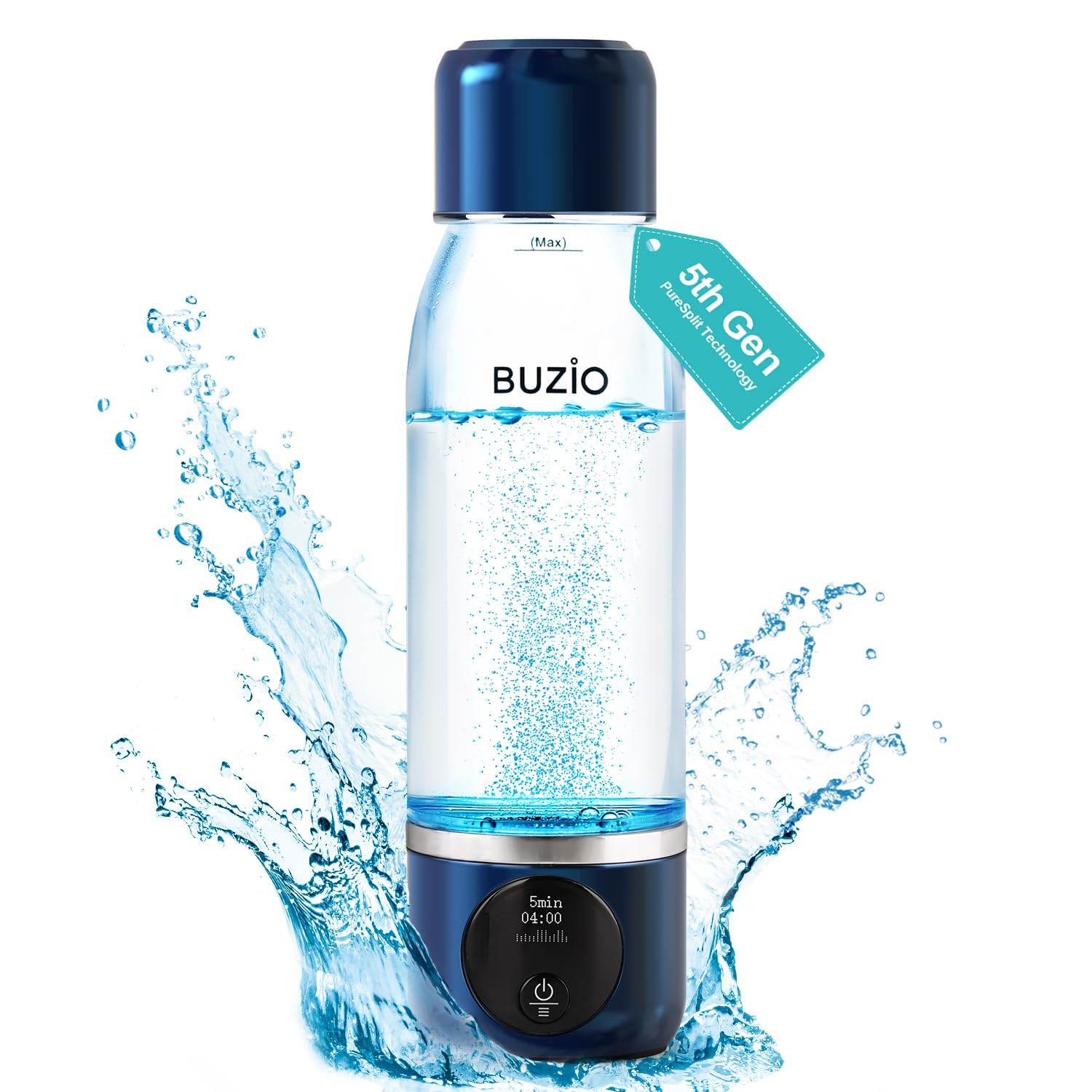 Hydrogen Water Bottle, BUZIO 3000ppb Hydrogen Water Bottle Generator Machine with Gen5 Technology Real Pure Hydrogen Concentration Alkaline Water bottle for Fitness, with Dupont Membrane, OLED Display