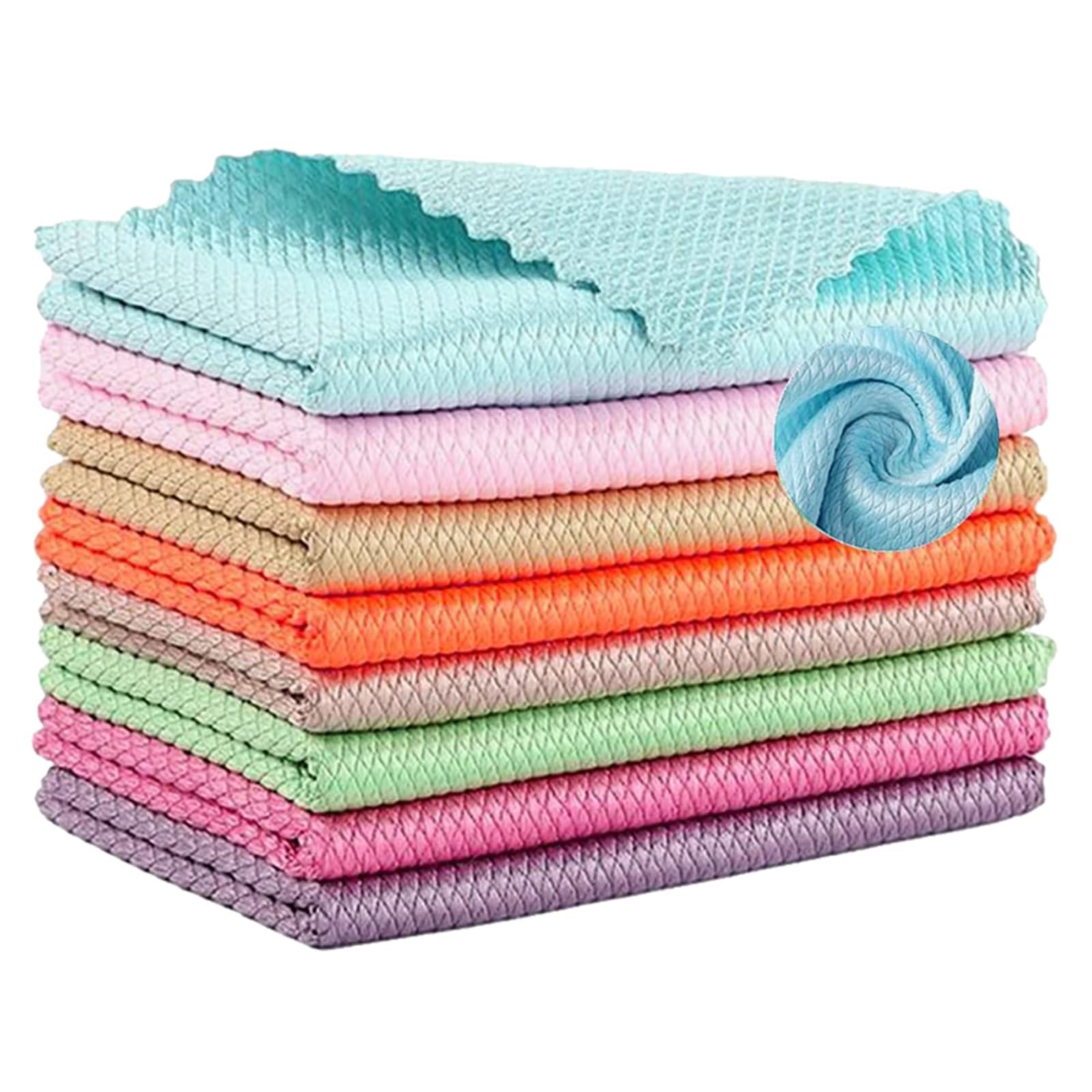 PaporichFish Scale Streak Free Magic Glass Window Car Mirror Microfiber Cleaning Cloth, Stainless Steel Shiny Wipes Shower Cleaning Cloth, Miracle Lint Free Dish Drying Polishing Towels (Set of 10)