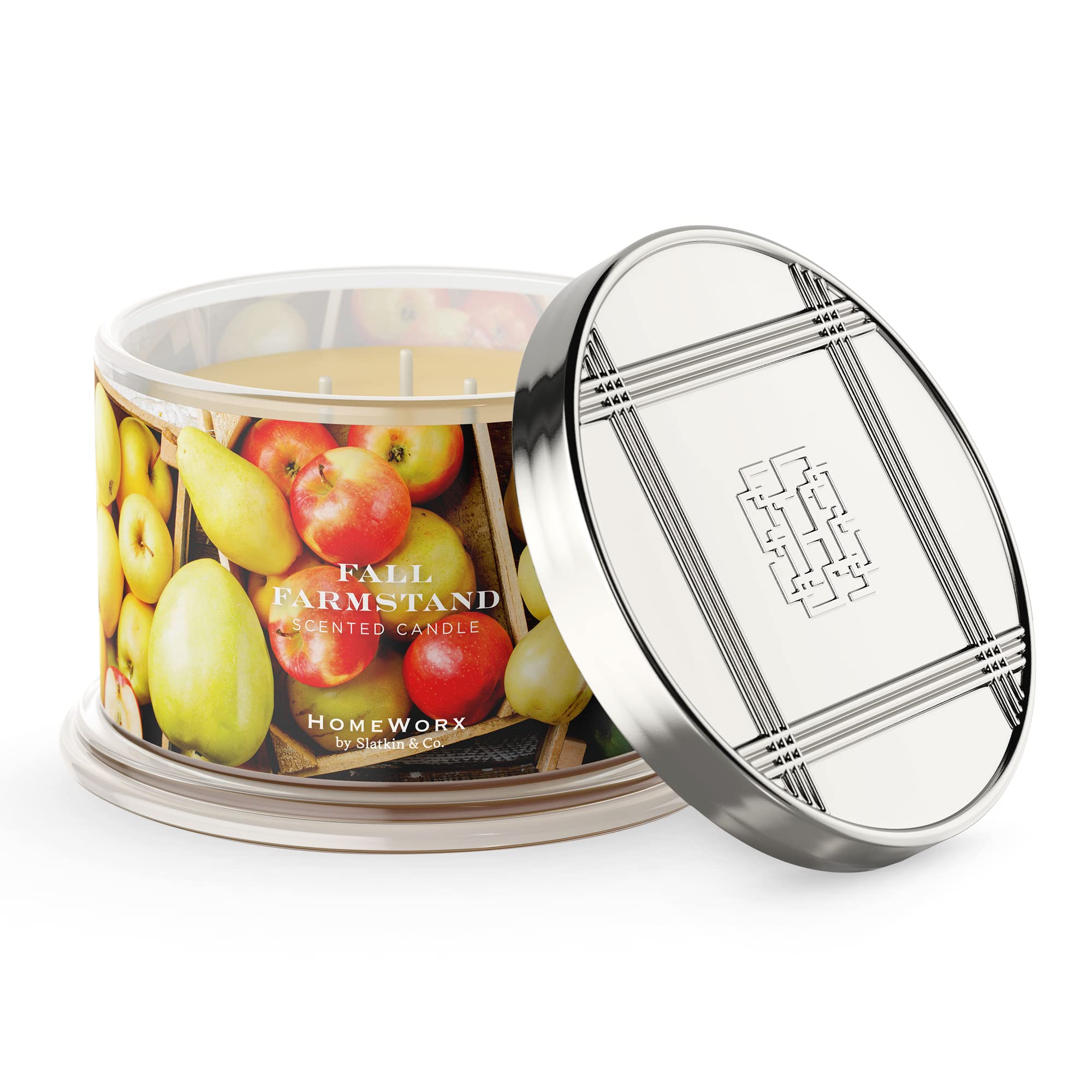 Homeworx Premium Scented 4-Wick Candle, Fall Farmstand, by Slatkin & Co - 18 oz - Long-Lasting Jar Candle, 30-55 Hours Burn Time - Sugared Honeycrisp Apple, Golden Pear, Vanilla & Wildflower Honey