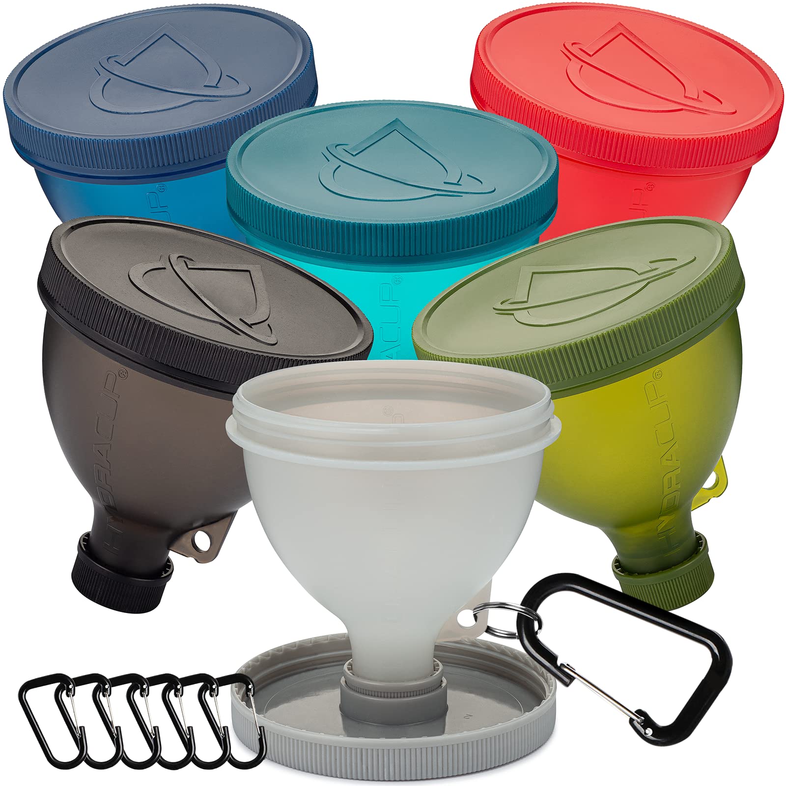 Hydra Cup [6 Pack] ProStand Funnel Set w/Stand for Filling Water Bottles, Shaker Bottles w/Protein Powder, Supplement Storage Set, Take to Go or Kitchen Use, Keychain for Shaker Cup, BPA Free