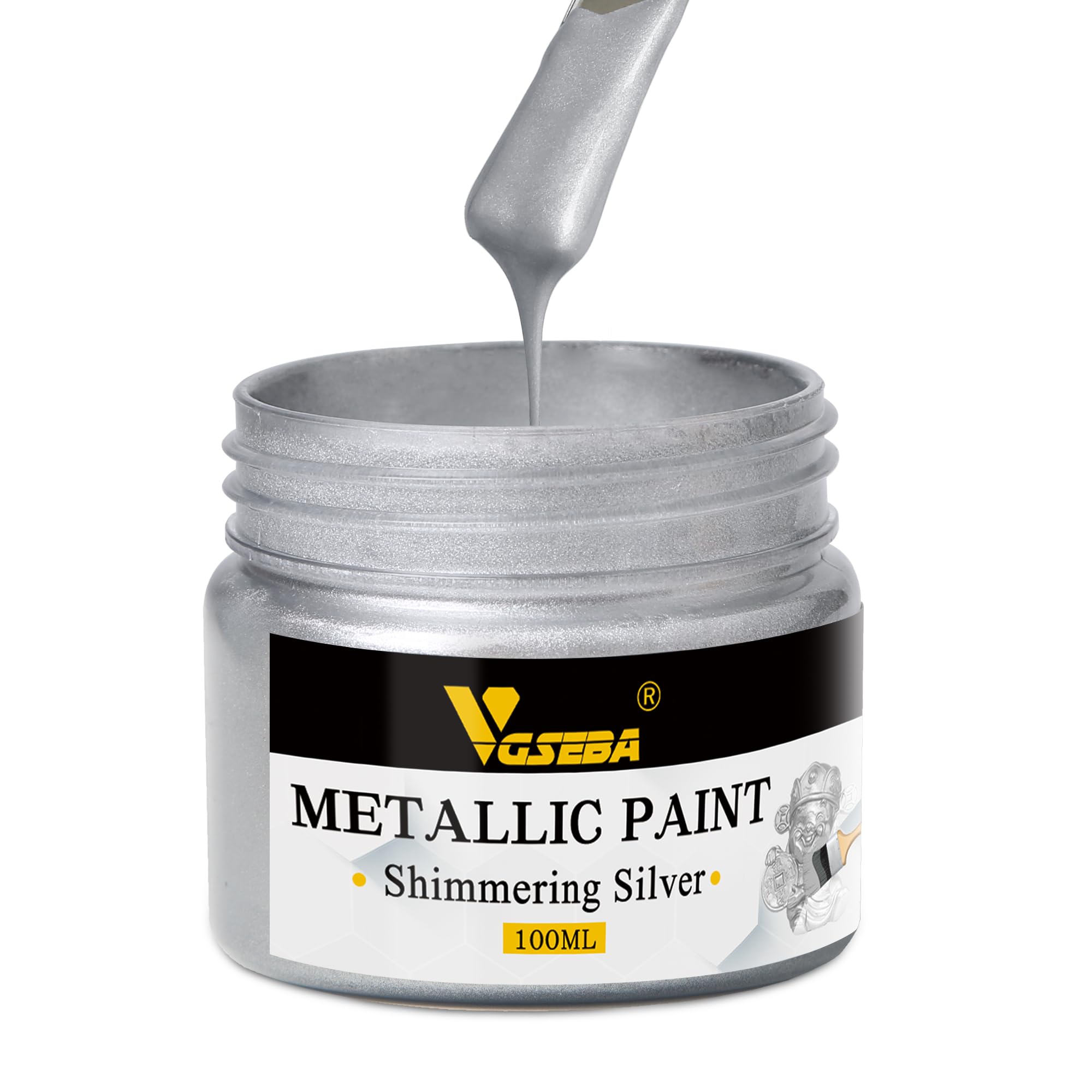 VGSEBA Acrylic Paint Metallic Silver, Non Toxic, Non Fading, 100ml Silver Leaf Paint for Art, Painting, Handcrafts, Ideal for Canvas Wood Clay Fabric Craft Supplies Visit the Store