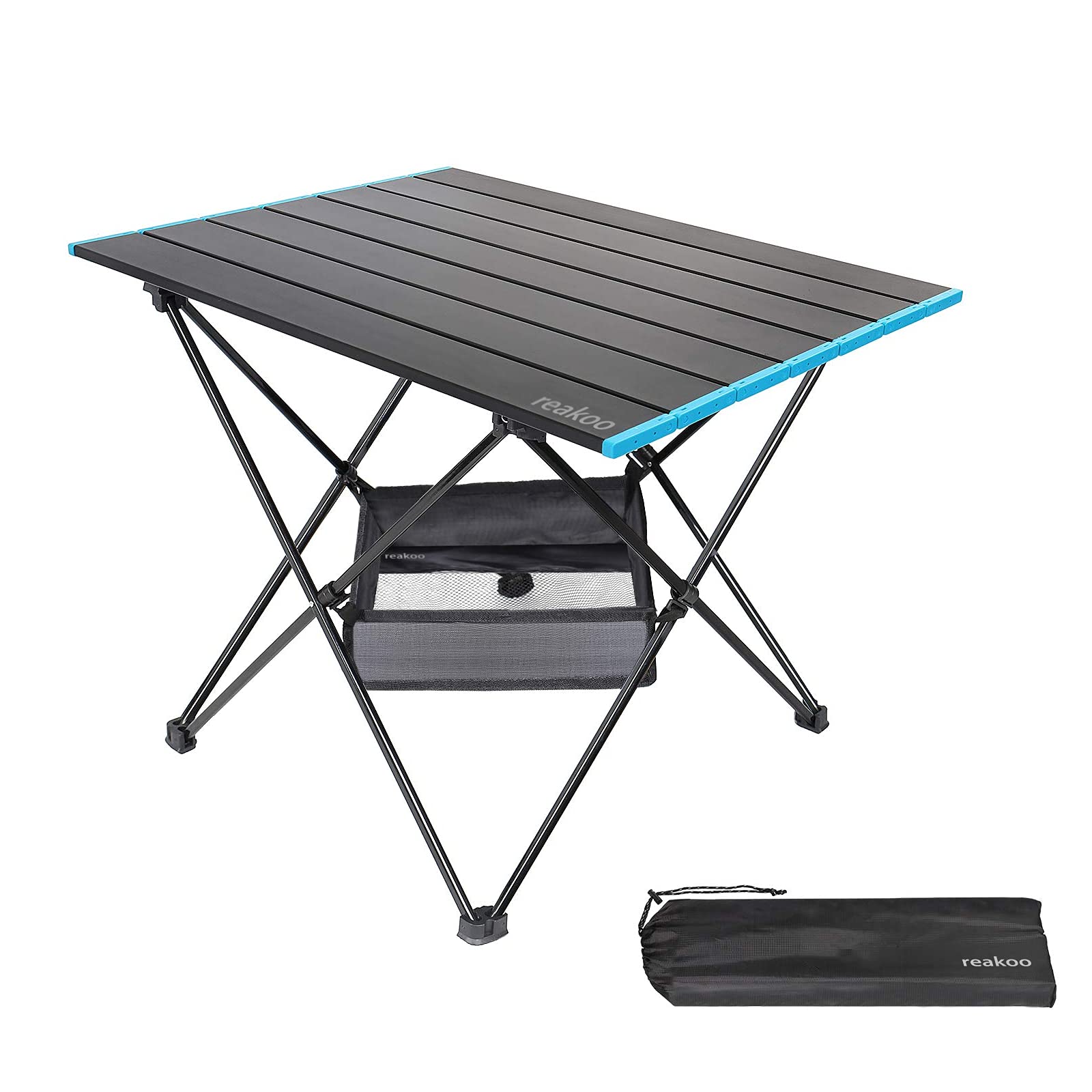 reakoo Camping Table with Aluminum Table Top, Portable Lightweight Folding Camping Table with Carry Bag for Outdoor, BBQ, Picnic, Cooking, Hiking, Fishing