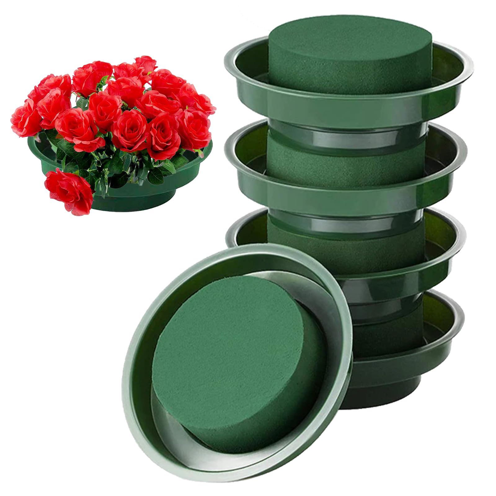 5PCS Dry Floral Foam Brick Round Flower Holder Florist Blocks Dried Floral Foam Base with Bowl Sponge Fresh Flower Arrangement for Florist Floral DIY Craft Home Wedding Decoration