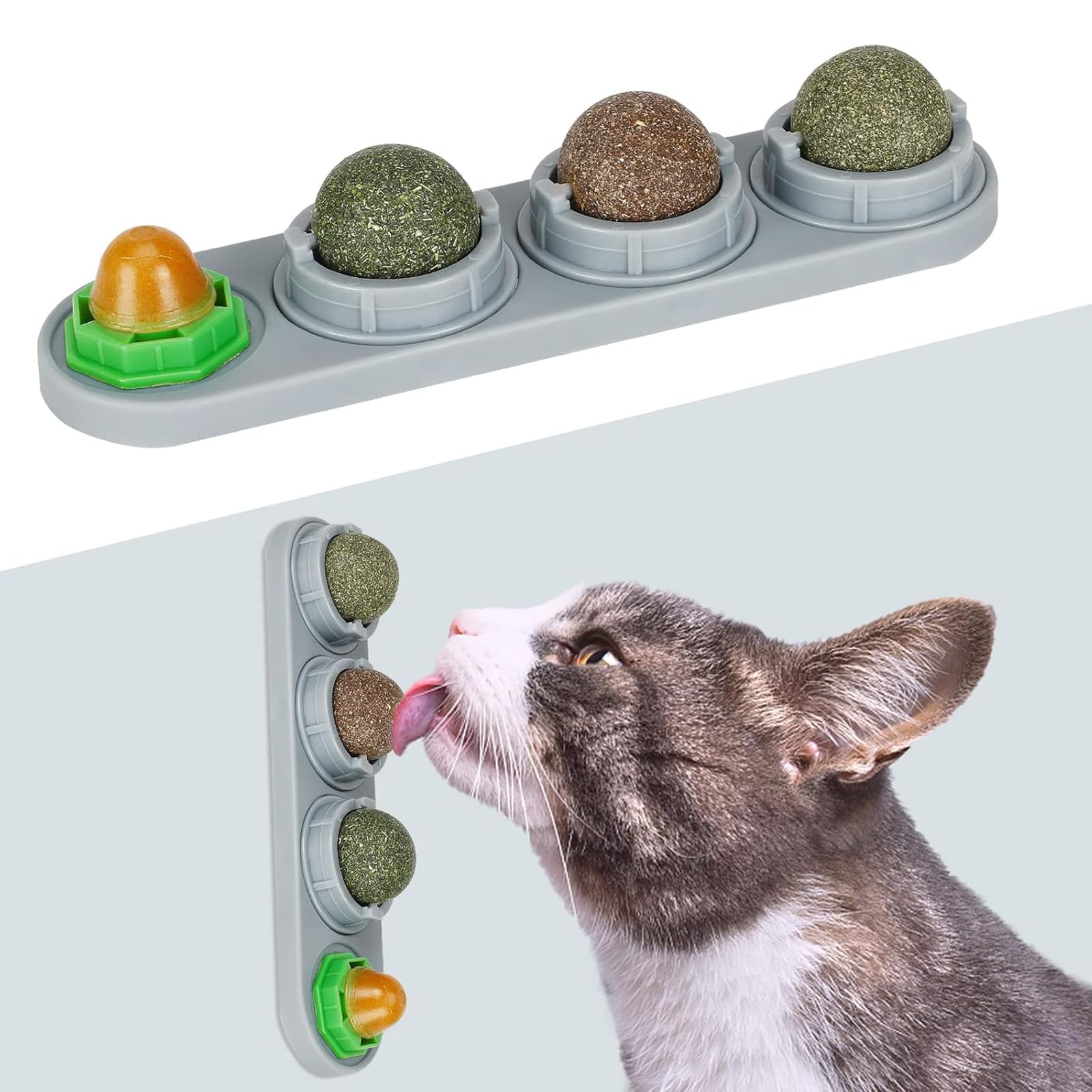 FENDOUNIUCatnip Silvervine Ball Toys , Concentrated Catnip, Edible Toys, Cat Energy Ball, Lick Safe Kitten Chew, Teeth Cleaning, Wall Treats for All Breeds (4 Pcs)