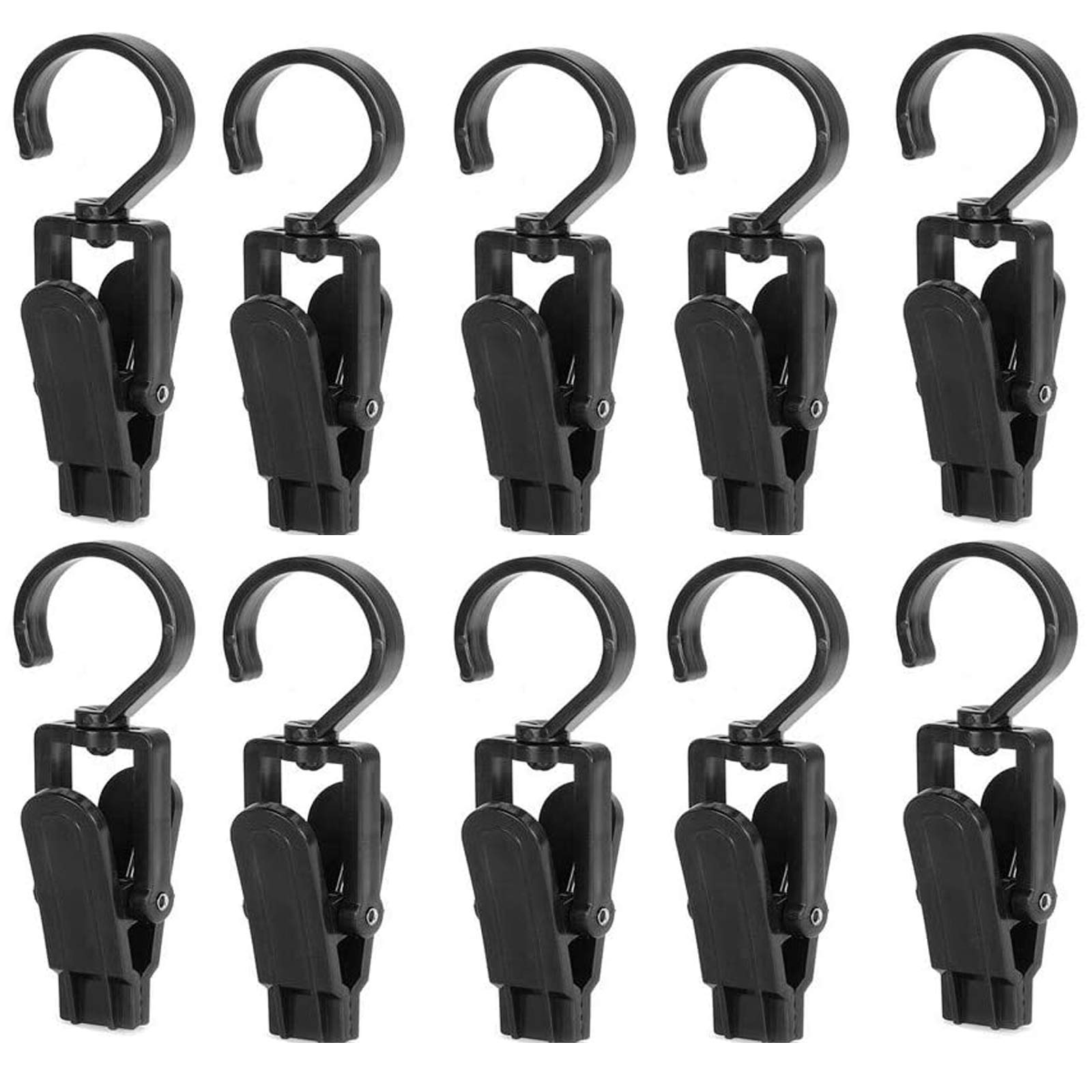 EvaGO 10 Pack Super Strong Plastic Swivel Hooks Laundry Clips with Hooks for Home Office Workshop Travel, 4.3 inch, Black