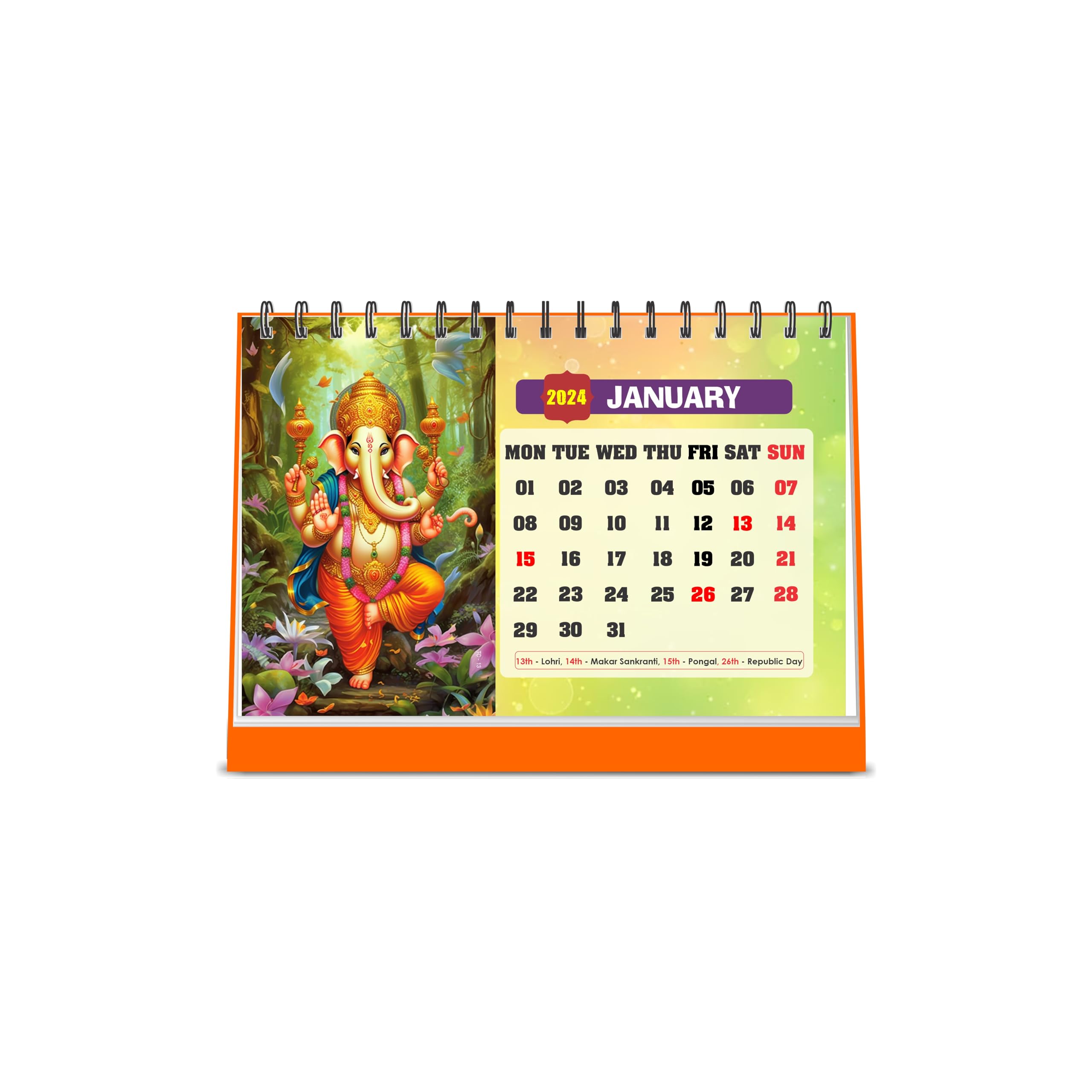 ESCAPER Lord Ganesha Standing Flip Desktop Calendar 2024 (Pack of 10 Units), 12 Monthly Pages with Thick Paper Twin-Wire Binding Table Calendar 2024 (A5 Size, 8.5" x 5.5")