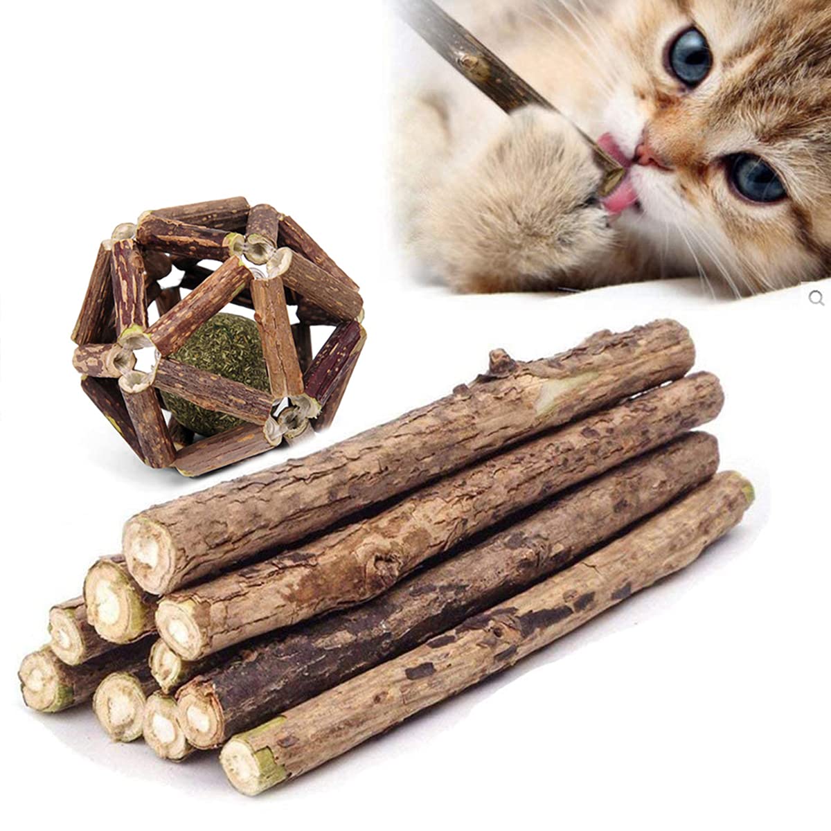 CoociOrganic Catnip Toy Silvervine Sticks for Cats, Catnip Ball Cat Chew Stick Silvervine for Cat Kitten