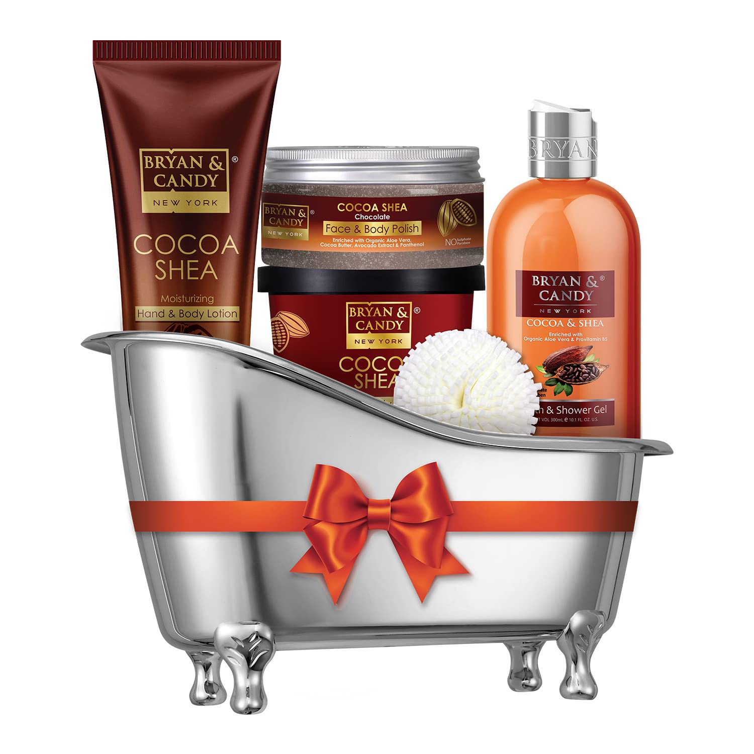 BRYAN & CANDYNew York Cocoa Shea Bath Tub Kit for Complete Home Spa Experience (Shower Gel, Hand & Body Lotion, Sugar Scrub, Body Polish)