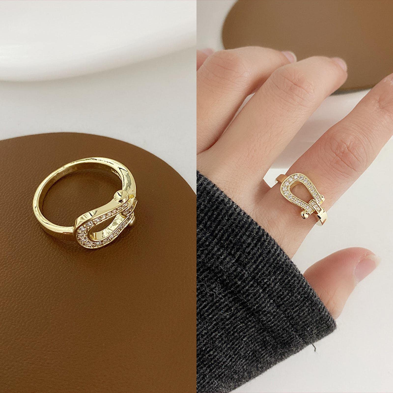 unmarked Retro zircon metal open ring female personality fashion temperament simple ring cold wind