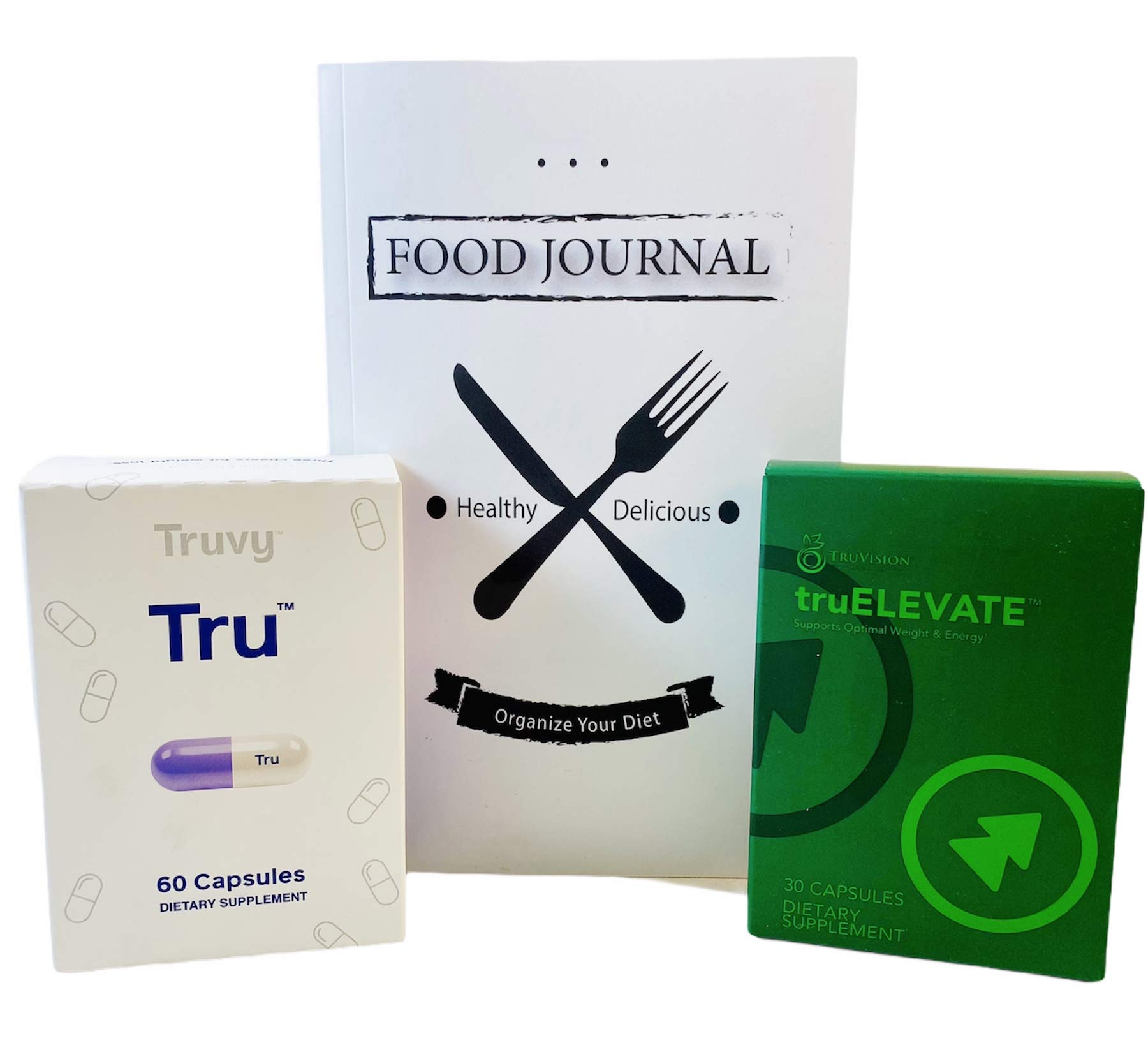 Truvision Health Weight Loss Supplements Trufix (60 Pills) and Truelevate (30 Pills) (90 Capsules Total) Weight Management Products Bundle with a Physical Food Journal