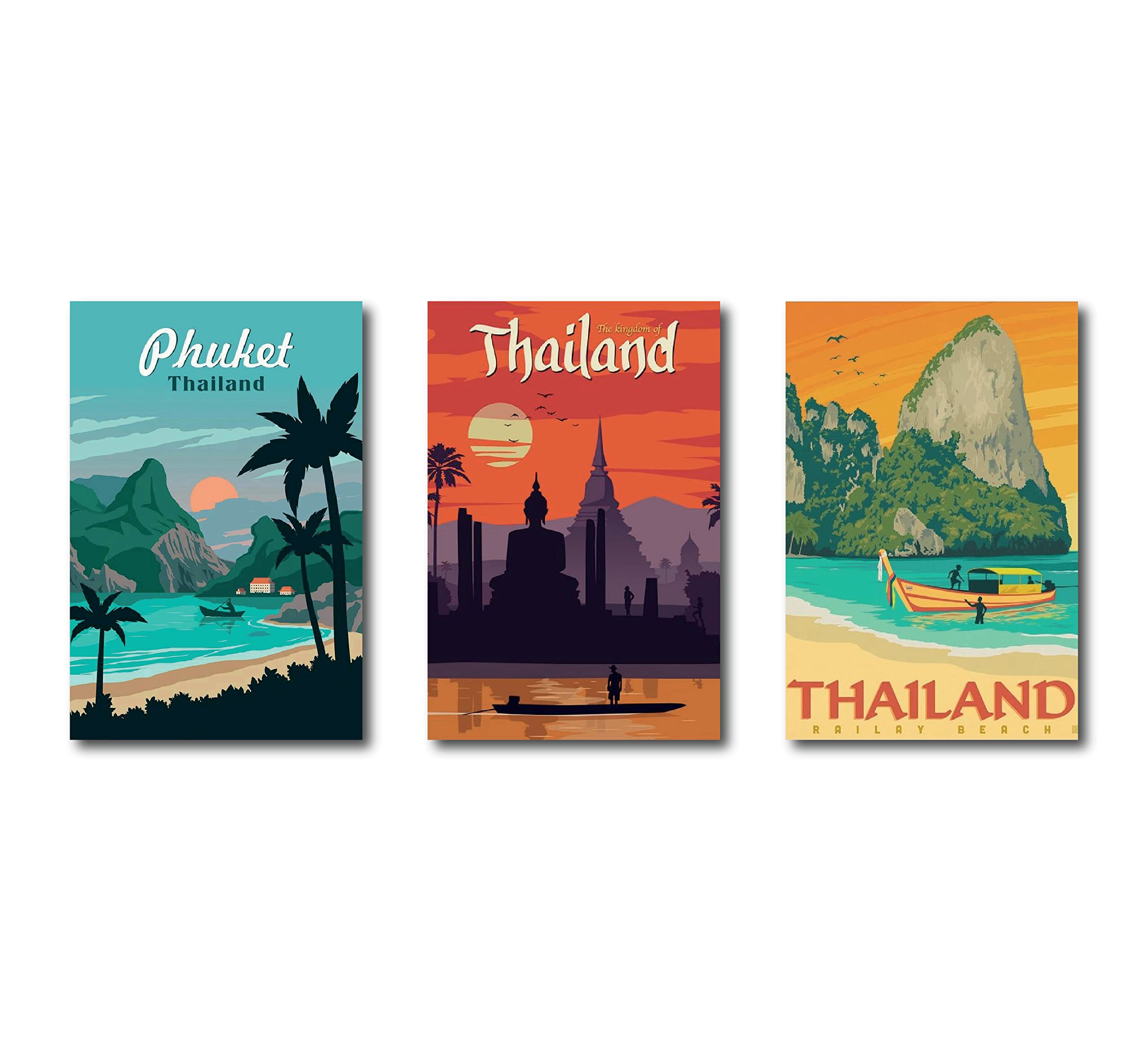 3 PCs Thailand Fridge Magnets Refrigerator Souvenir for HomeKitchen Door Stylish Décor Multicolored Gift Wooden Magnet L x H 2 x 3 Inch