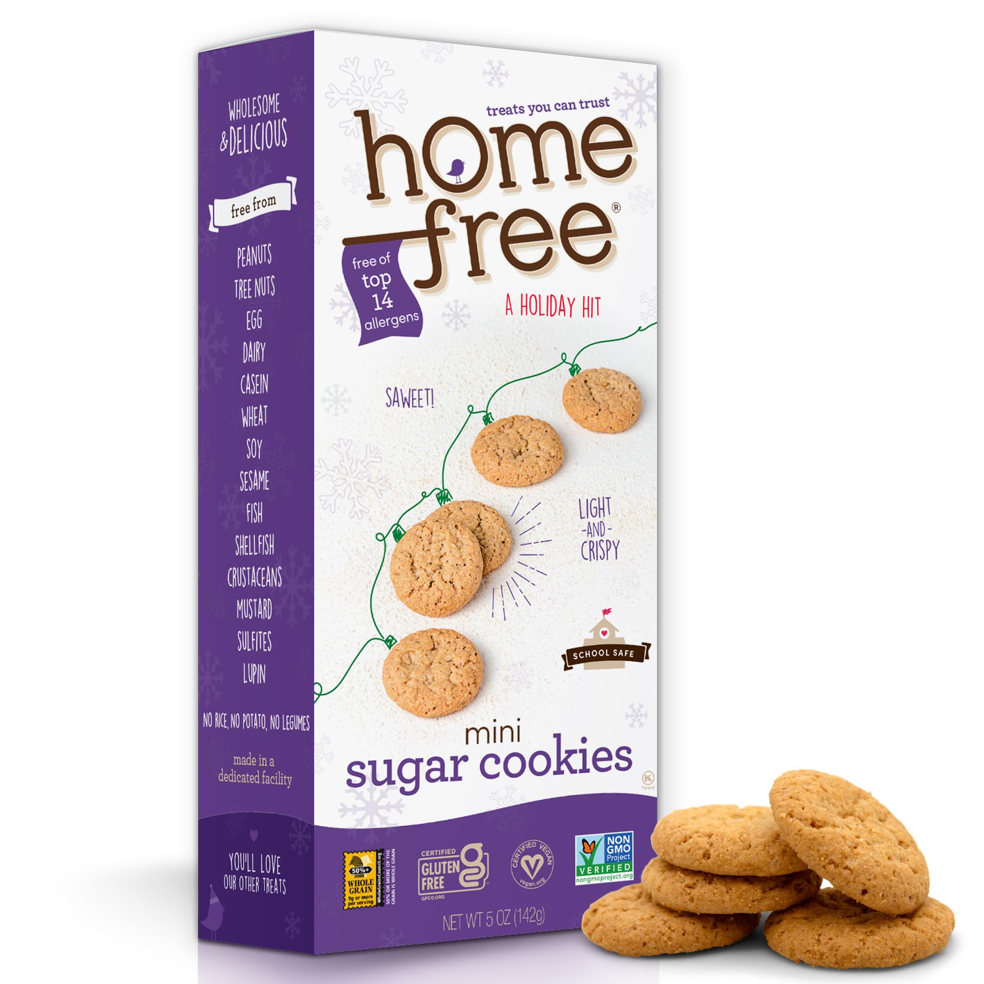 HomefreeTreats You Can Trust Holiday Gluten Free Mini Cookies, Sugar, 5 Ounce