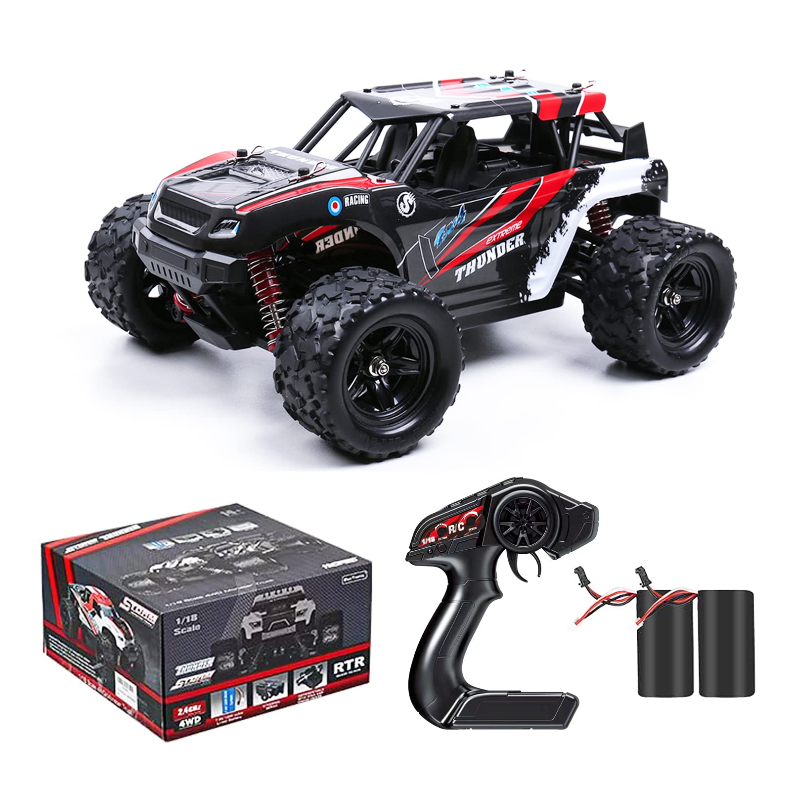 MaxTronicRemote Control Cars, 36KM/H High Speed RC Car,4x4 All Terrain Off Road 1/18 Radio Controlled MonsterTruck, 2.4G Rock Crawler, Rechargeable Fast Drift Cars, Toy Gift for Adults Boys Kid