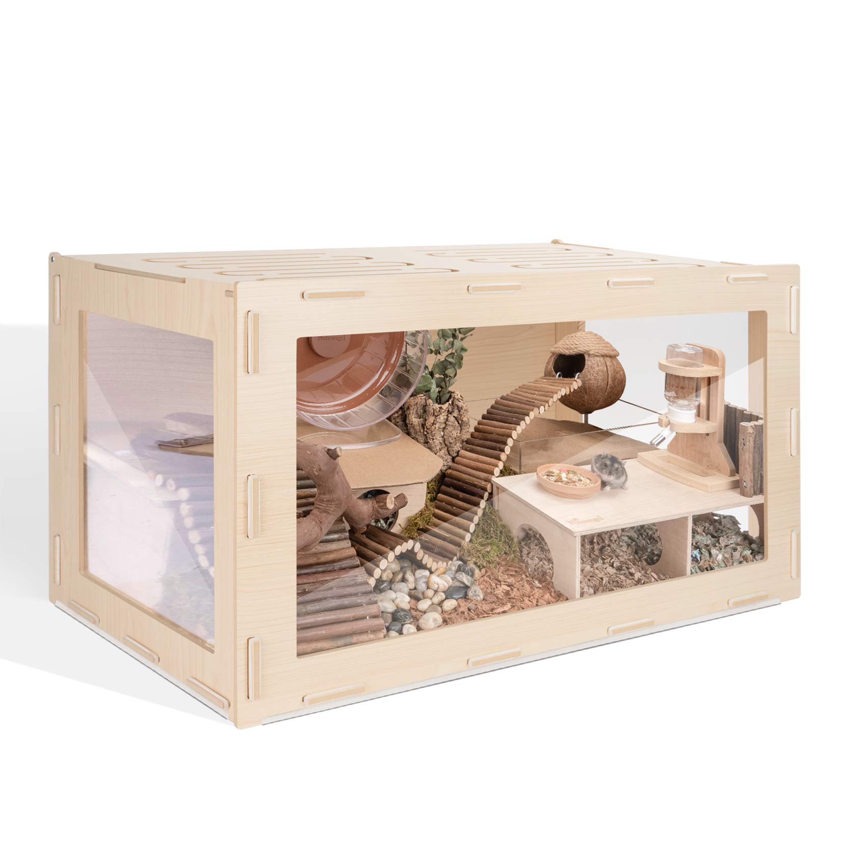 Niteangel Bigger World - MDF Aspen Terrarium for Hamster Gerbils Mice Lemming Degus or Other Small-Sized Pets(30 x 15 x 17.7 inches, Burlywood)