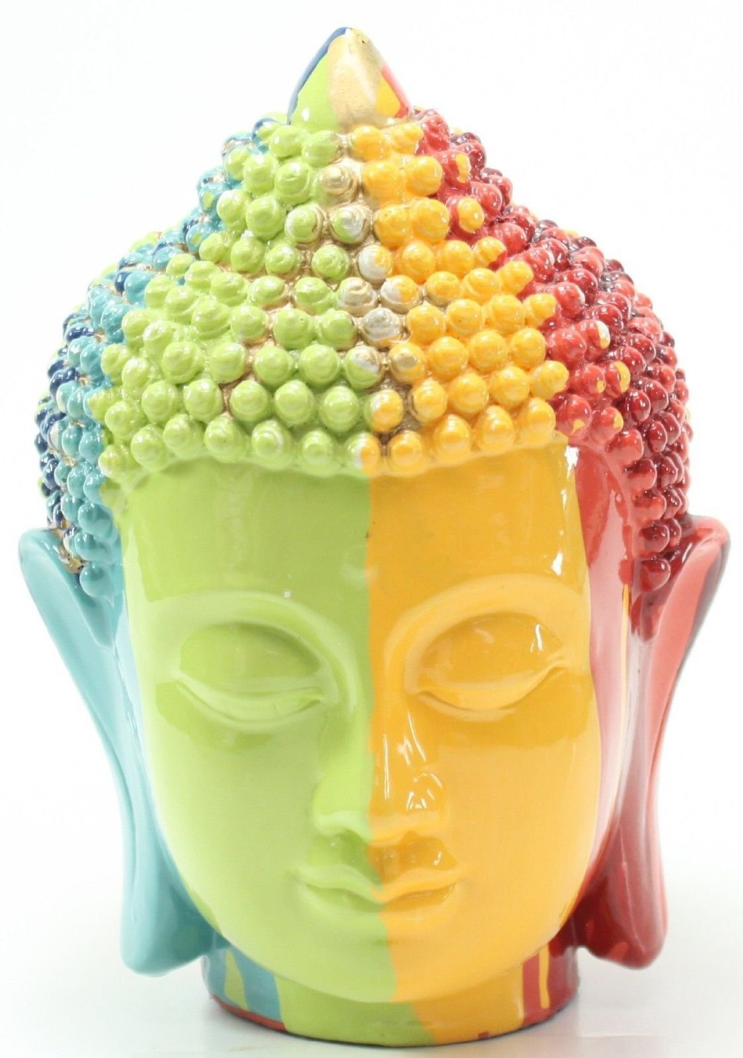 Rainbow 17cm (H) Colourful Shakyamuni Meditating Buddha Head Figurines Peace Luck Prosperity Statues Home Decor