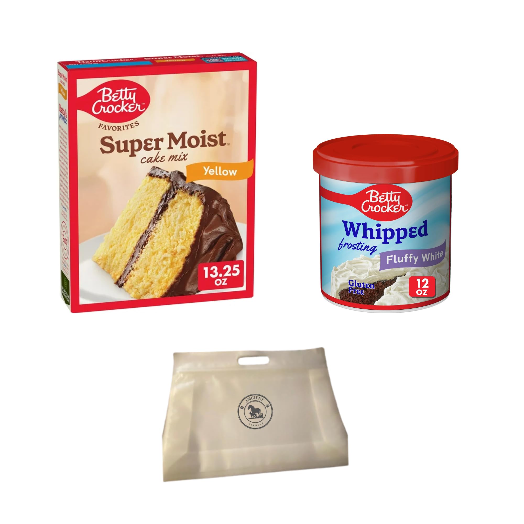 Betty Crocker Super Moist Yellow Cake Mix Bundle With Betty Crocker White Frosting And A Reusable Food Pouch By AMCIENT