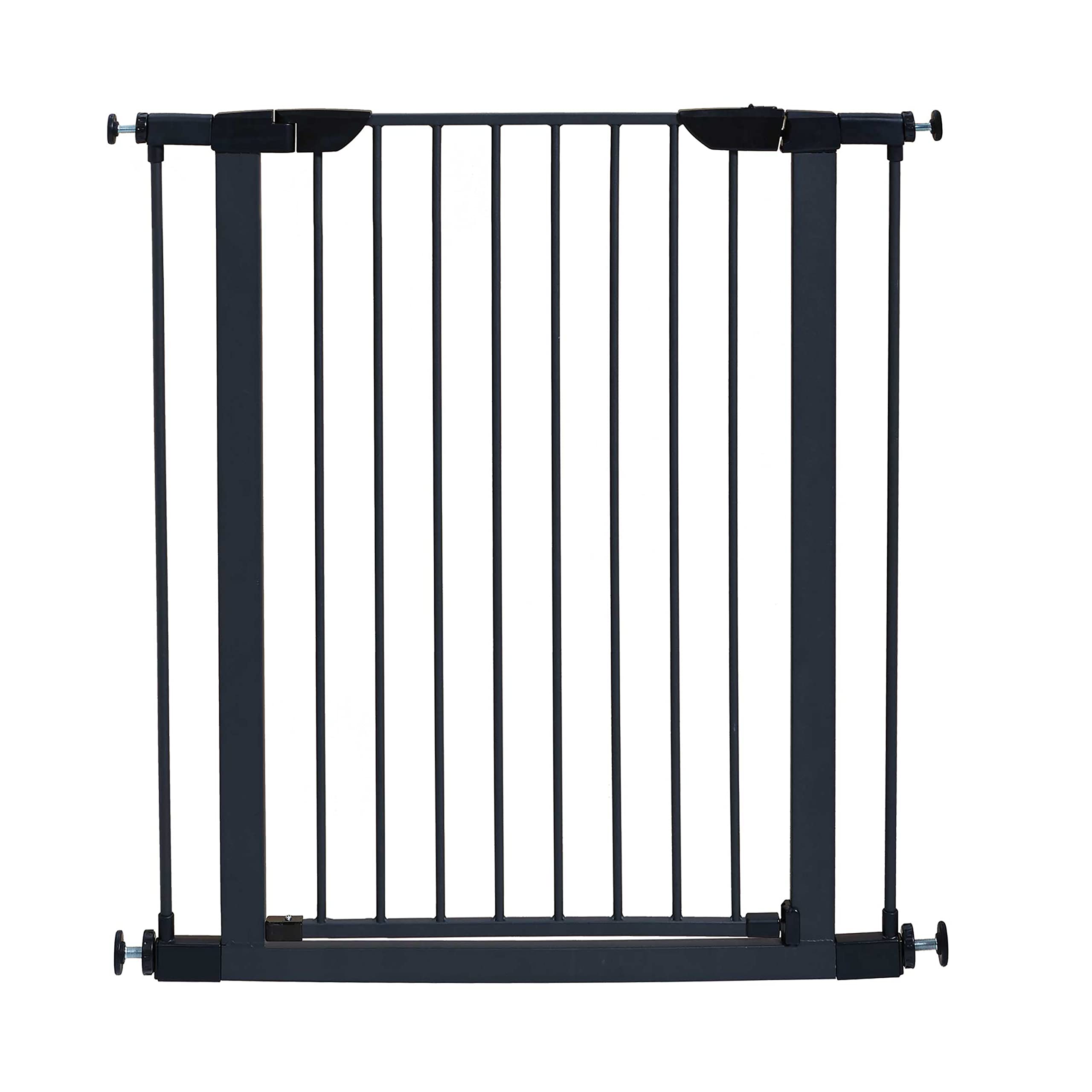 MidWest Homes for Pets 39 Inches Tall Walk-Through Steel Pet Gate, Pressure Mounted Dog Gate Measures 29 - 38 Inches Wide & Includes two 3-Inch-Wide Extensions, Graphite