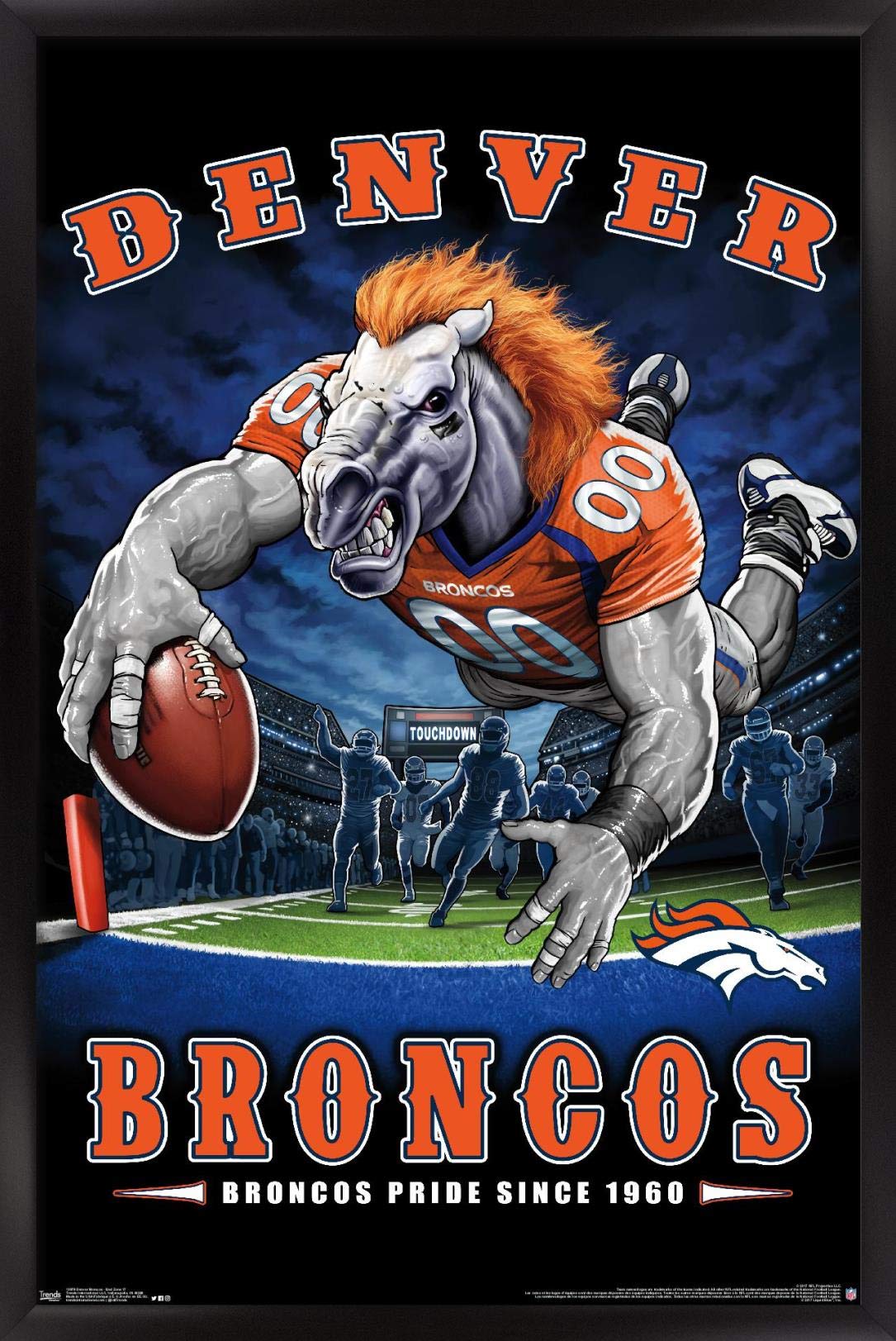 Trends International NFL Denver Broncos-End Zone 17 Wall Poster, 14.725 in x 22.375 in, Black Framed Version