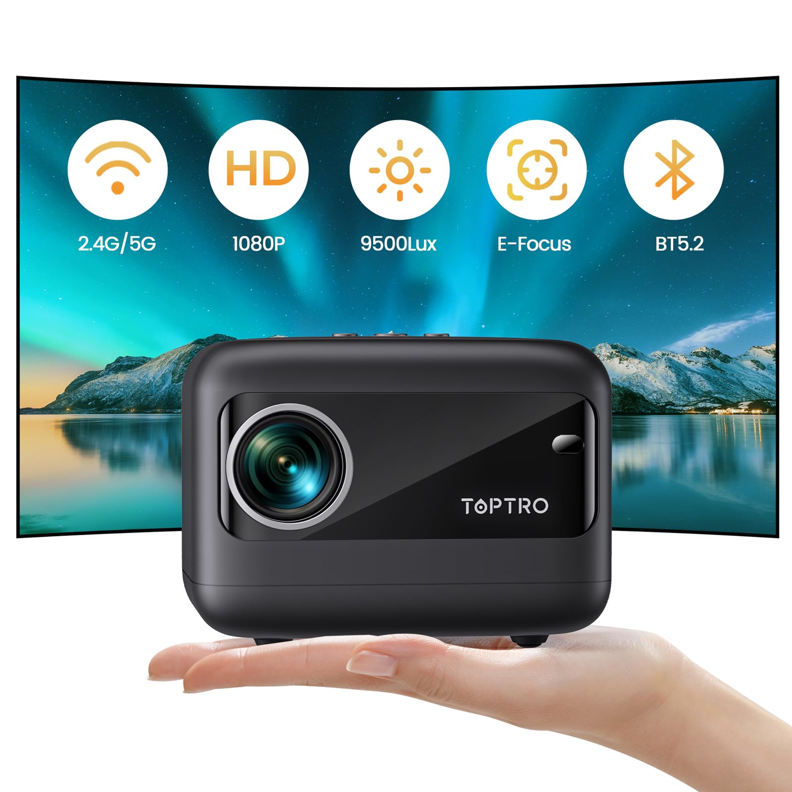 TOPTRO【Electric Focus】Mini Projector Portable Projector with 8000 Lumens 1080P Full HD Supported, 5G WiFi Bluetooth Projector with Keystone Correction, Smart Home Projector for iOS/Android u