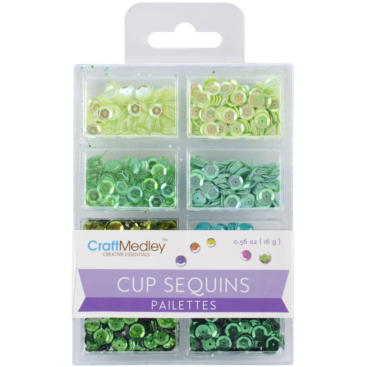 Multicraft Imports Craft Medley GC457C Cup Sequins, 7mm, 16g, 8 Colors, Go Green, Small