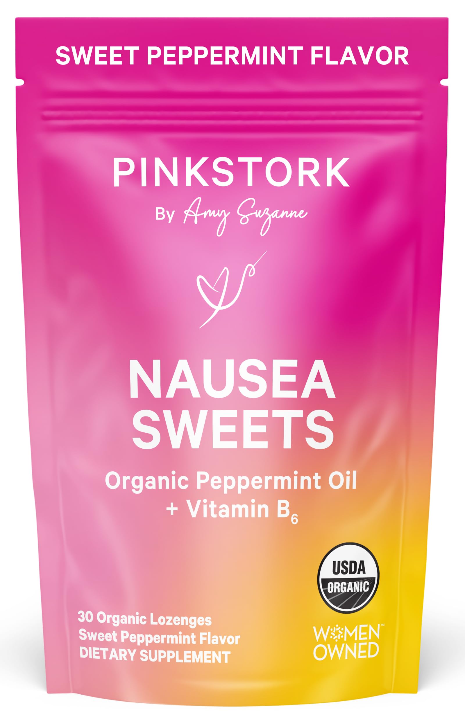 Pink StorkOrganic Peppermint Sweets for Morning Sickness and Motion Sickness Support, Added Vitamin B6, 1st Trimester Pregnancy Must Haves - 30 Wrapped Peppermint Candies