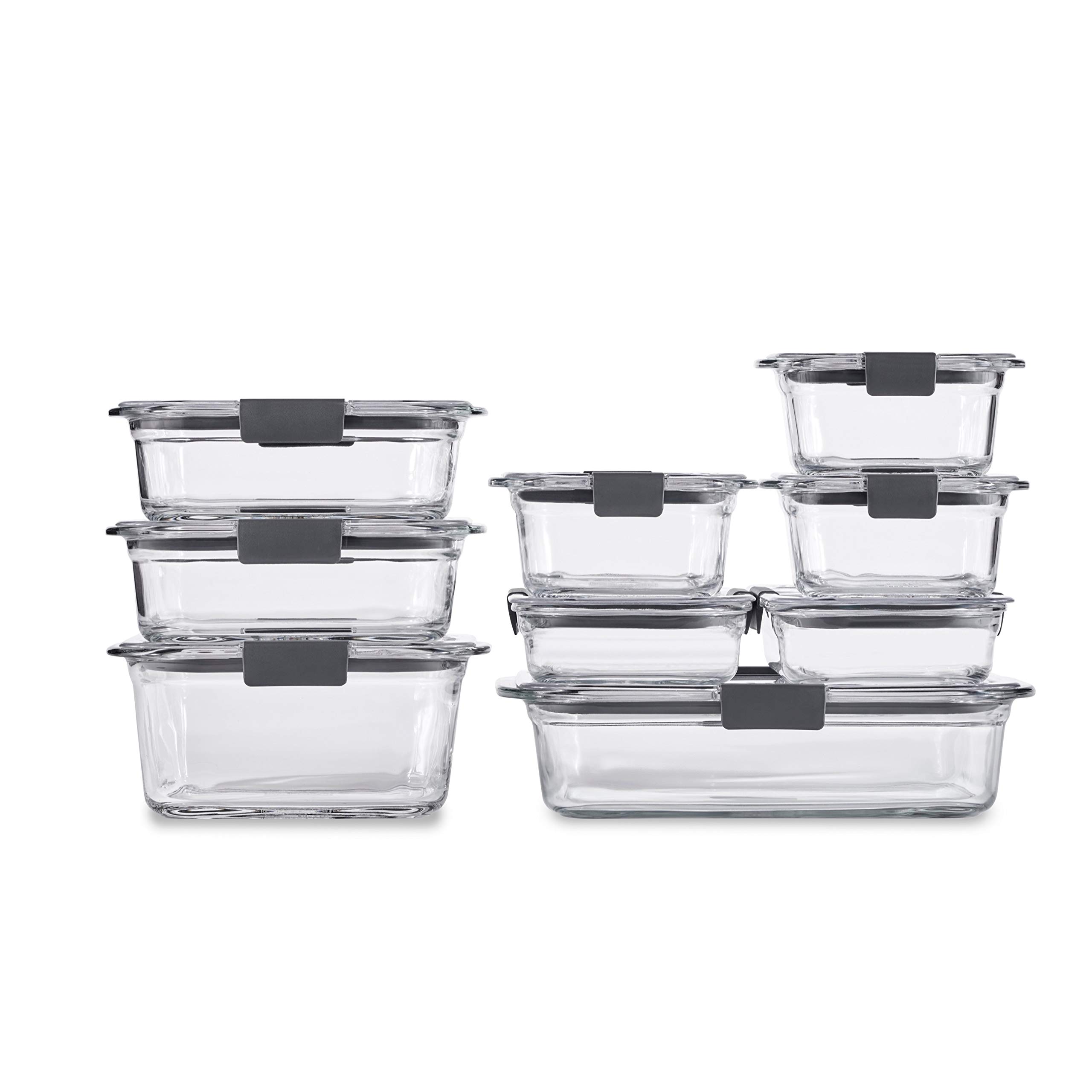 Rubbermaid Brilliance Glass Storage Set of 9 Food Containers with Lids (18 Pieces Total)