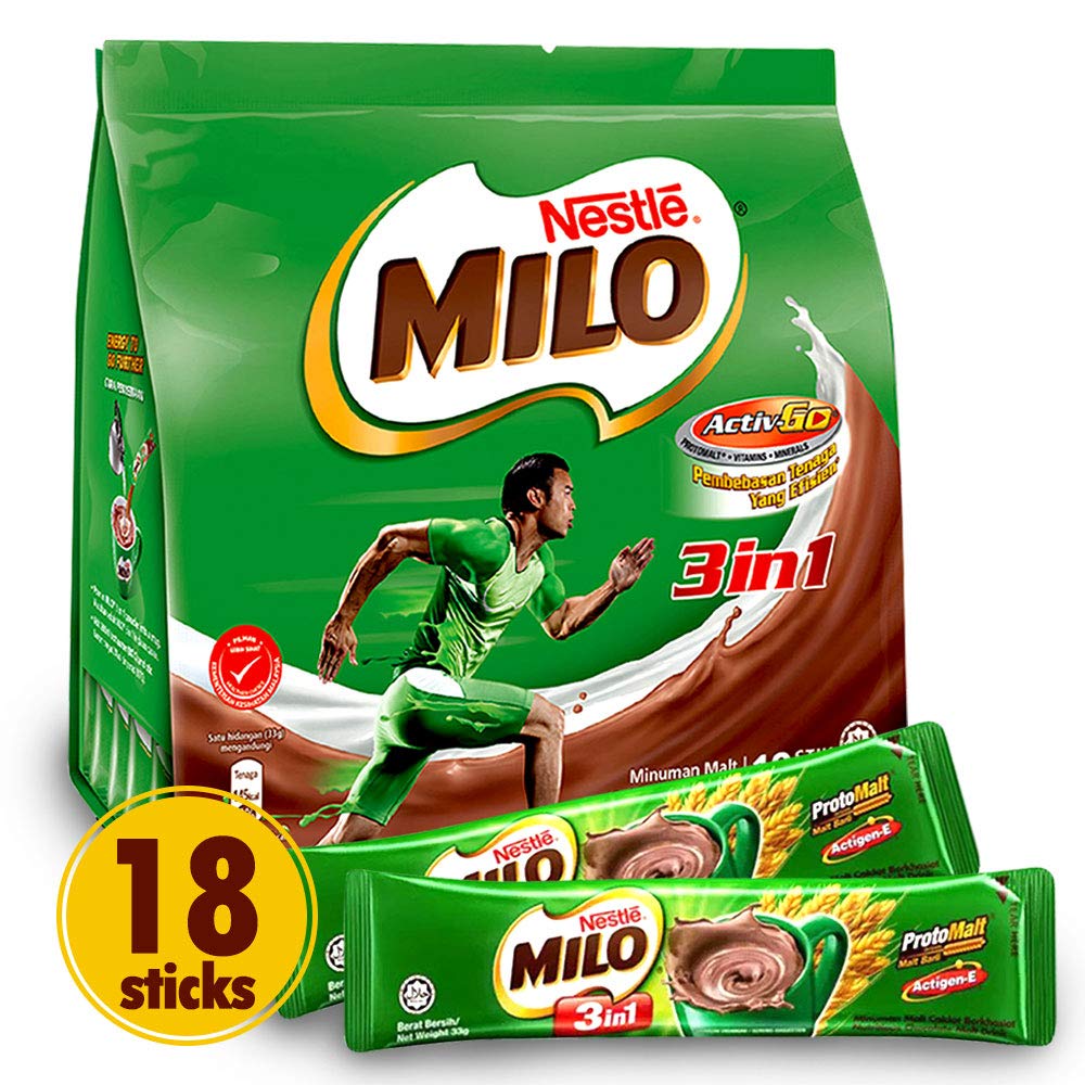 Nestle Milo 3-in-1 Chocolate Powder (Richer than The Original) - Instant Malt Chocolate Milk Powdered Drink - Fortified Energy Drink - More Chocolatey & More Malty - Imported from Malaysia, 18 Sticks