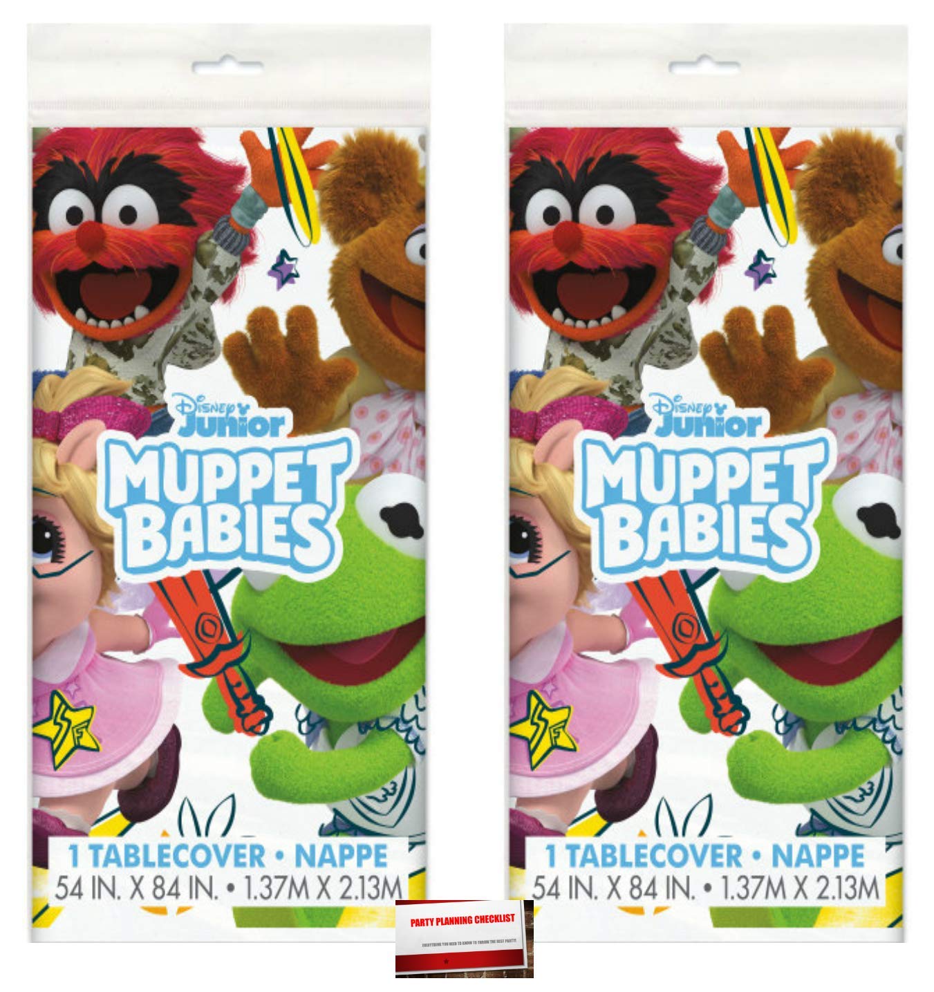 (2 Pack) Muppet Babies Kermet Fozzie Animal Ms Piggy Plastic Table Cover 54 x 84 Inches (Plus Party Planning Checklist by Mikes Super Store)