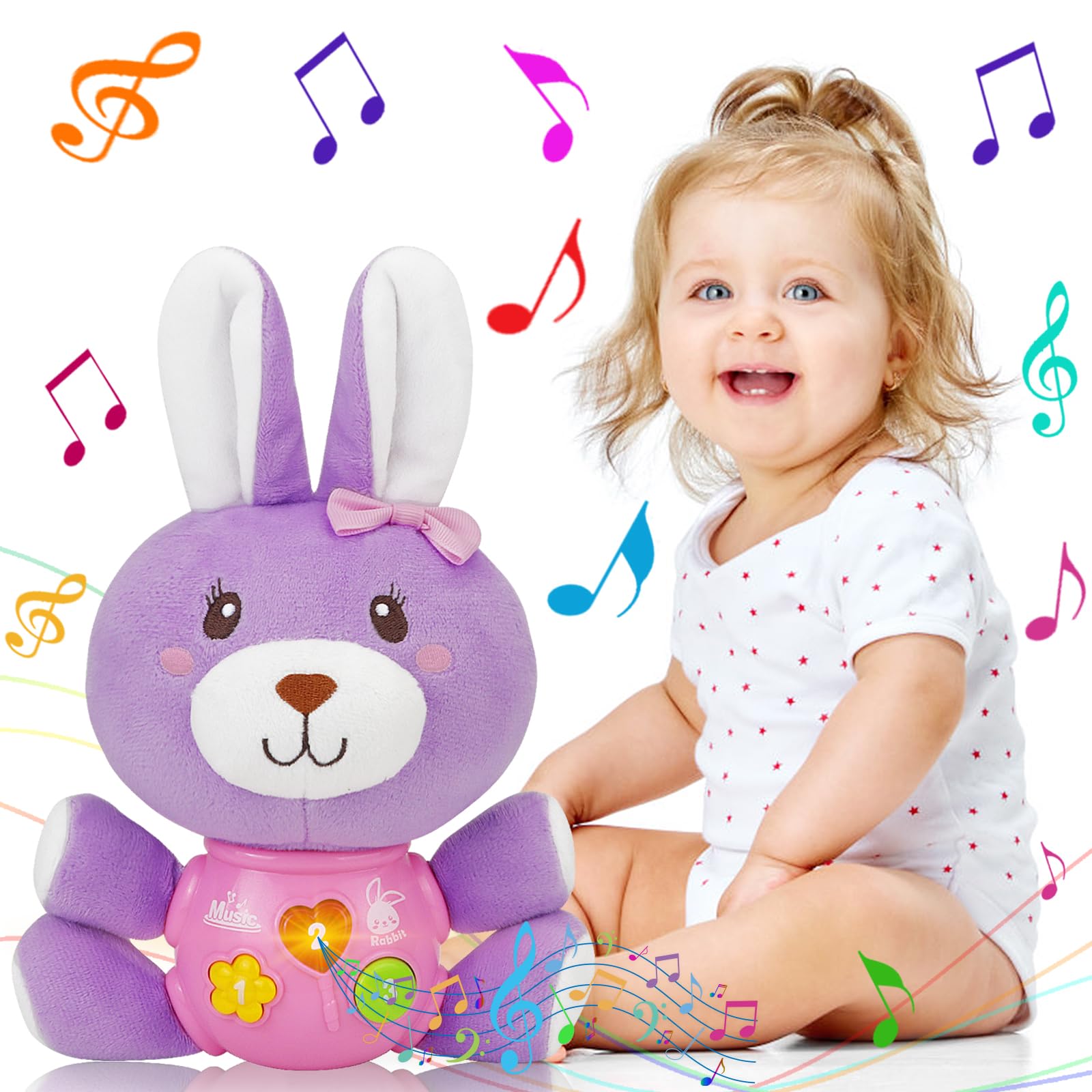 Baby Easter Gifts for Girls Boys: Easter Bunny Stuffed Animal Plush Baby Musical Toys Baby Easter Toys 6 to 12 Months Baby Toys 0-6 Months Baby Girl Gifts Infant Toys 6-12 Months Easter Decorations