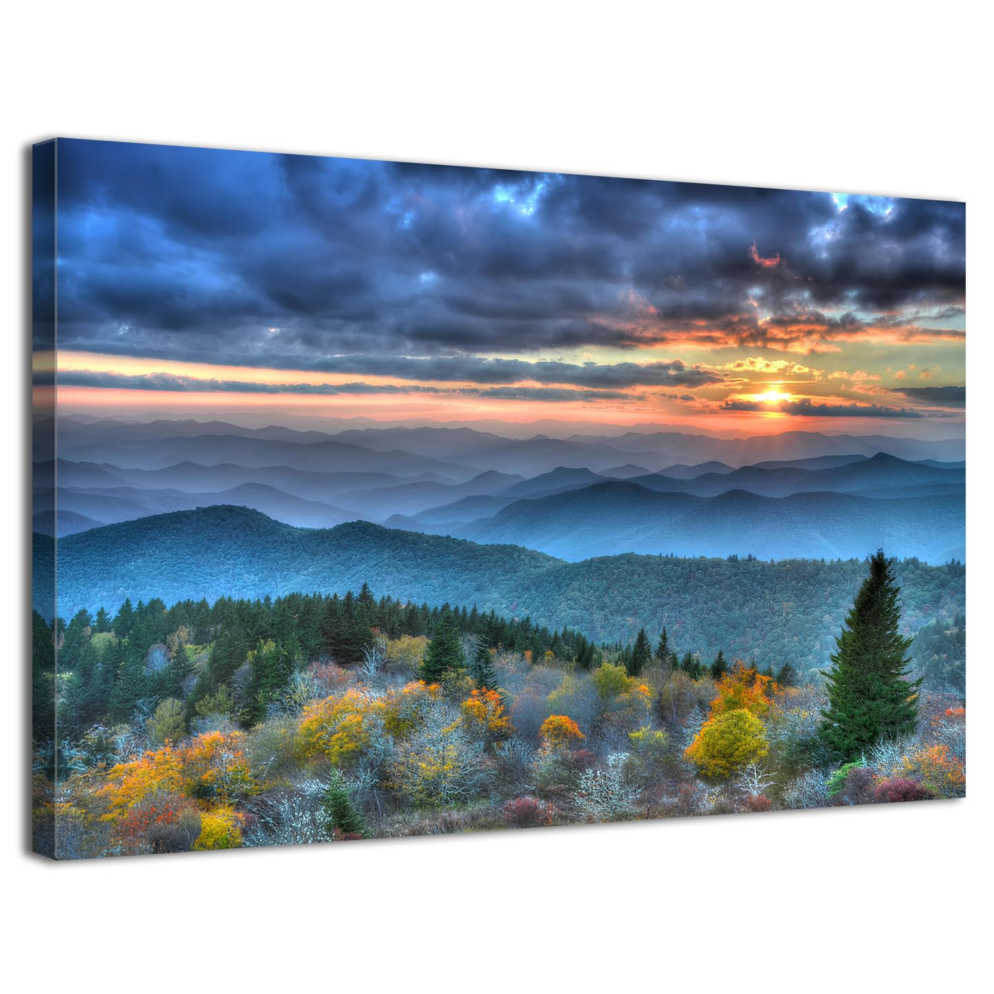 Blue Ridge Mountain Wall Art Sunrise Smoky Mountains Pictures for Living Room Decor Nature Forest Photo Prints National Park Landscape Canvas Painting Artwork for Bedroom Office Home Decoration 12x16"