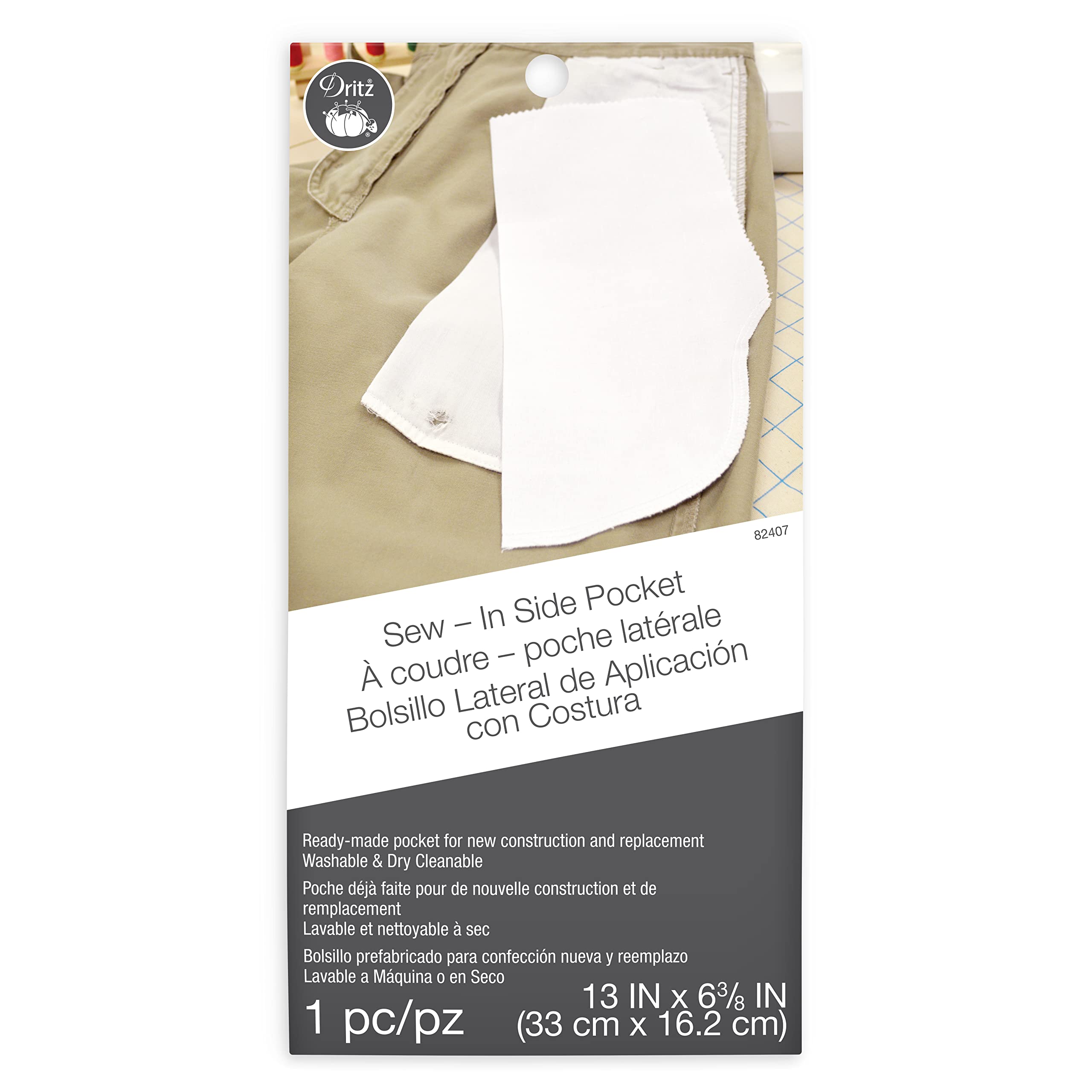 Dritz Clothing Care 82407 Sew-In Side Pocket , White