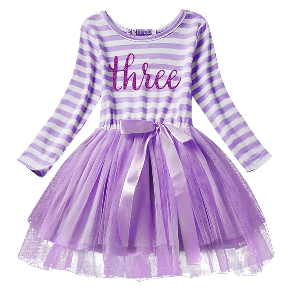 Baby Girls 1st/2nd/3rd Birthday Cake Smash Princess Long Sleeve Striped Dress