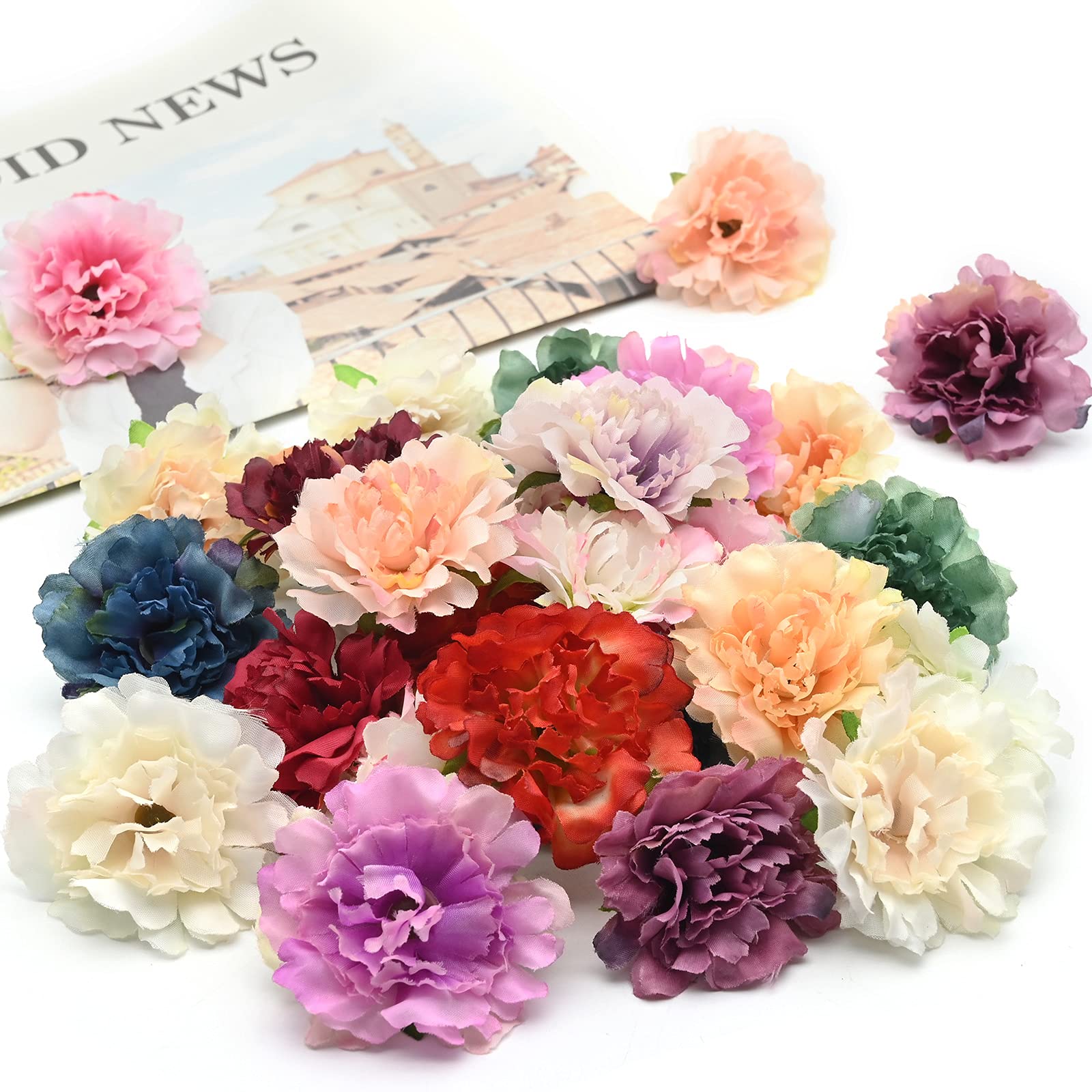 Yibang 30Pcs Artificial Flower Heads, Artificial Silk Flowers 5.5cm, Faux Multicolor Flower Heads, Handmade Flower Decor for DIY Home Wedding Party Wreath Hairpin Garland Scrapbooking Accessories