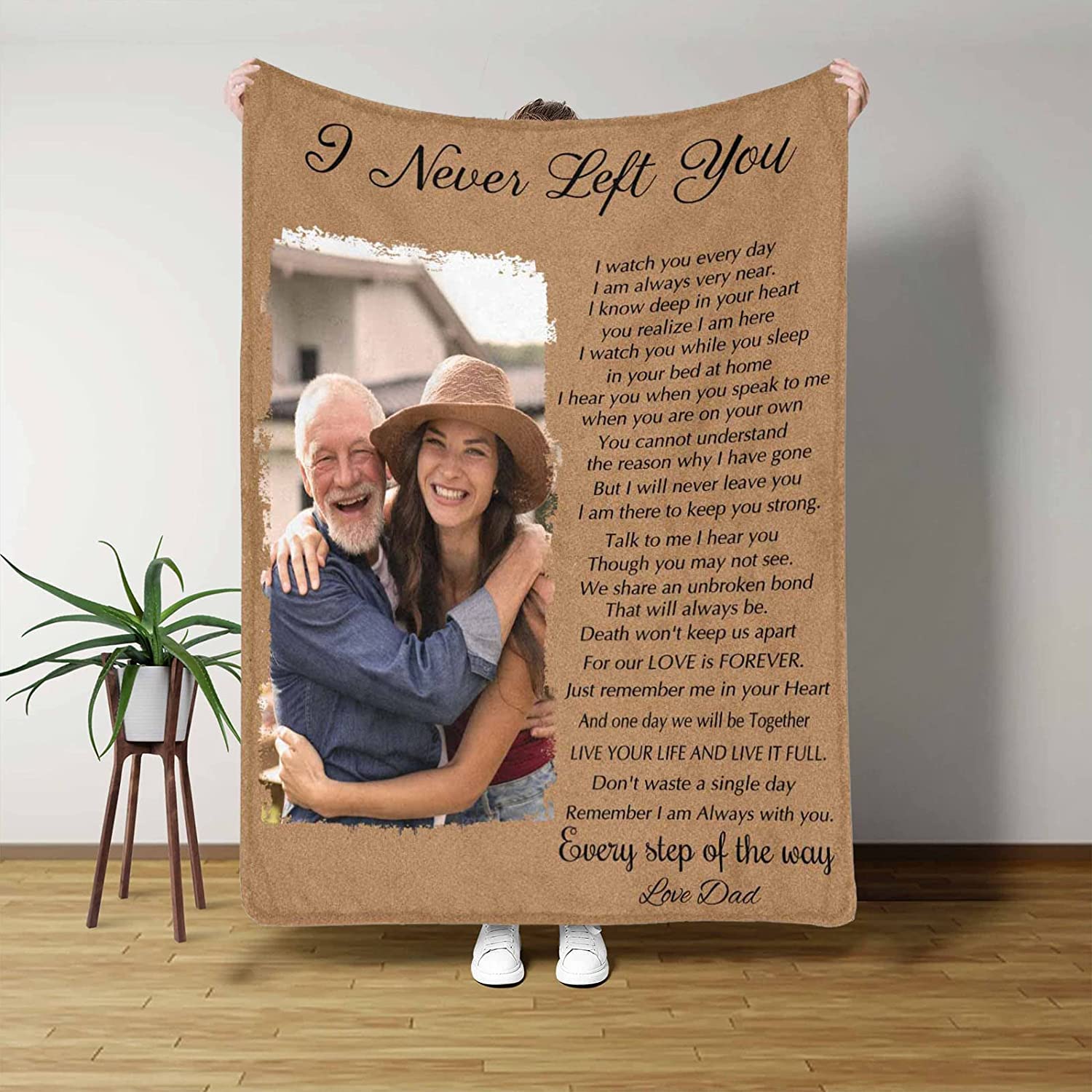 Custom Memorial Blankets with Photos: Made in USA, Sympathy Bereavement Angel Blanket for Loss of Mother Dad Grandma, As I Sit in Heaven | I Never Left You | Personalized Throw Blanket, 5 Sizes