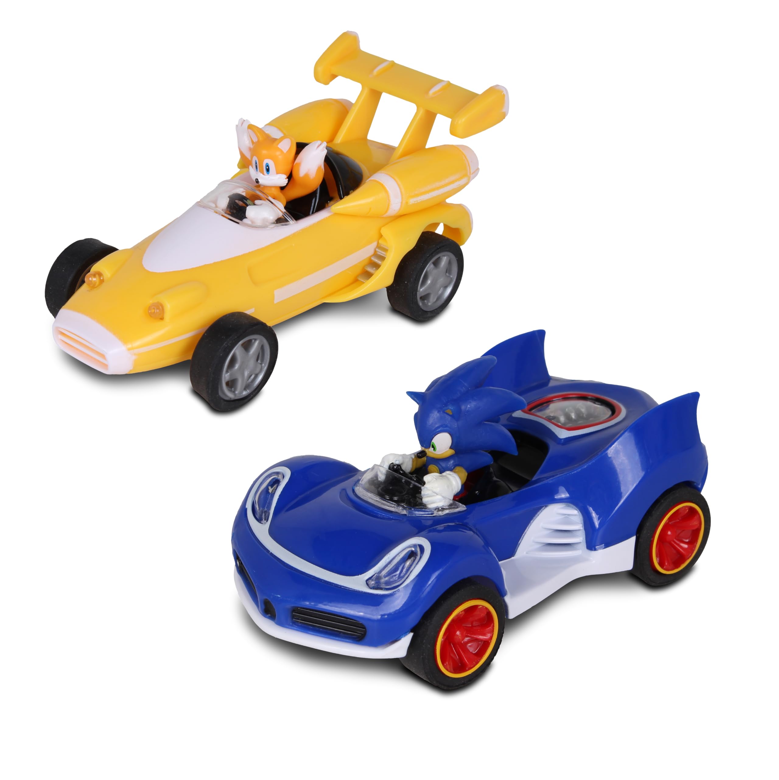 NKOK Sonic Transformed All-Stars Racing 2 Pack Pull Back Action: Tails and Sonic Hedgehog, Two Vehicles, Video Game Legends, No Batteries Required, Pull Back – Release - and Watch it go