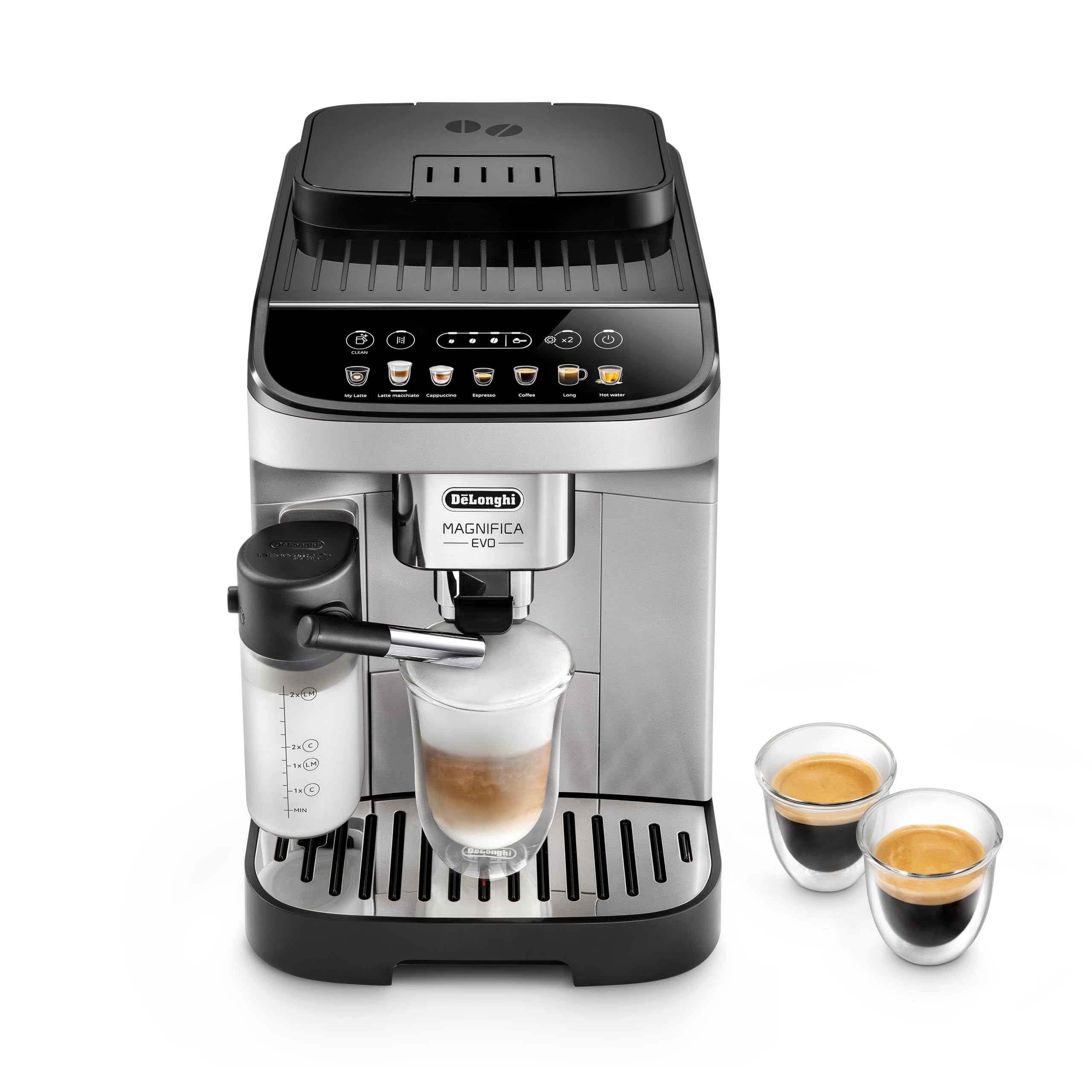 De'Longhi Magnifica Evo ECAM292.81.SB Fully Automatic Coffee Machine with Milk System, 7 Direct Selection Buttons for Cappuccino, Espresso and Other Coffee Specialities, Control Panel, 2-Cup Function,