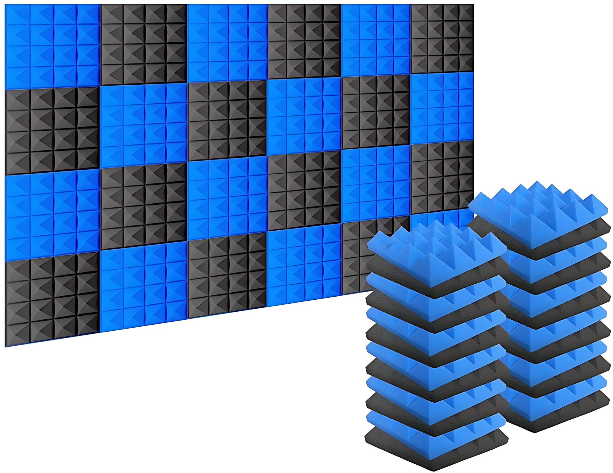 Arrowzoom New 24 Pack of Blue & Black (25 X 25 X 5cm) Soundproofing Pyramid Acoustic Foam Studio Absorbing Tiles Pads Wall Panels (BLUE&BLACK)